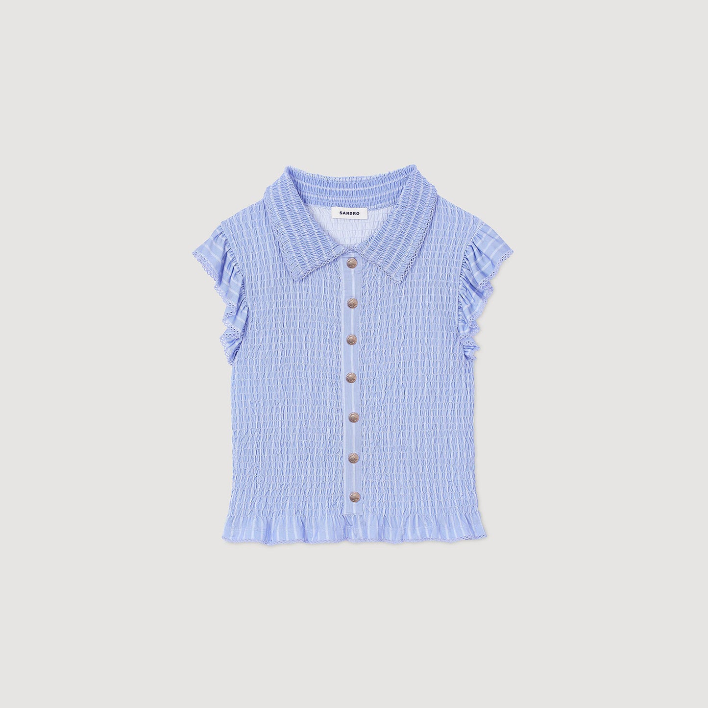 Bleuet Striped Smocked T-Shirt Sky Blue