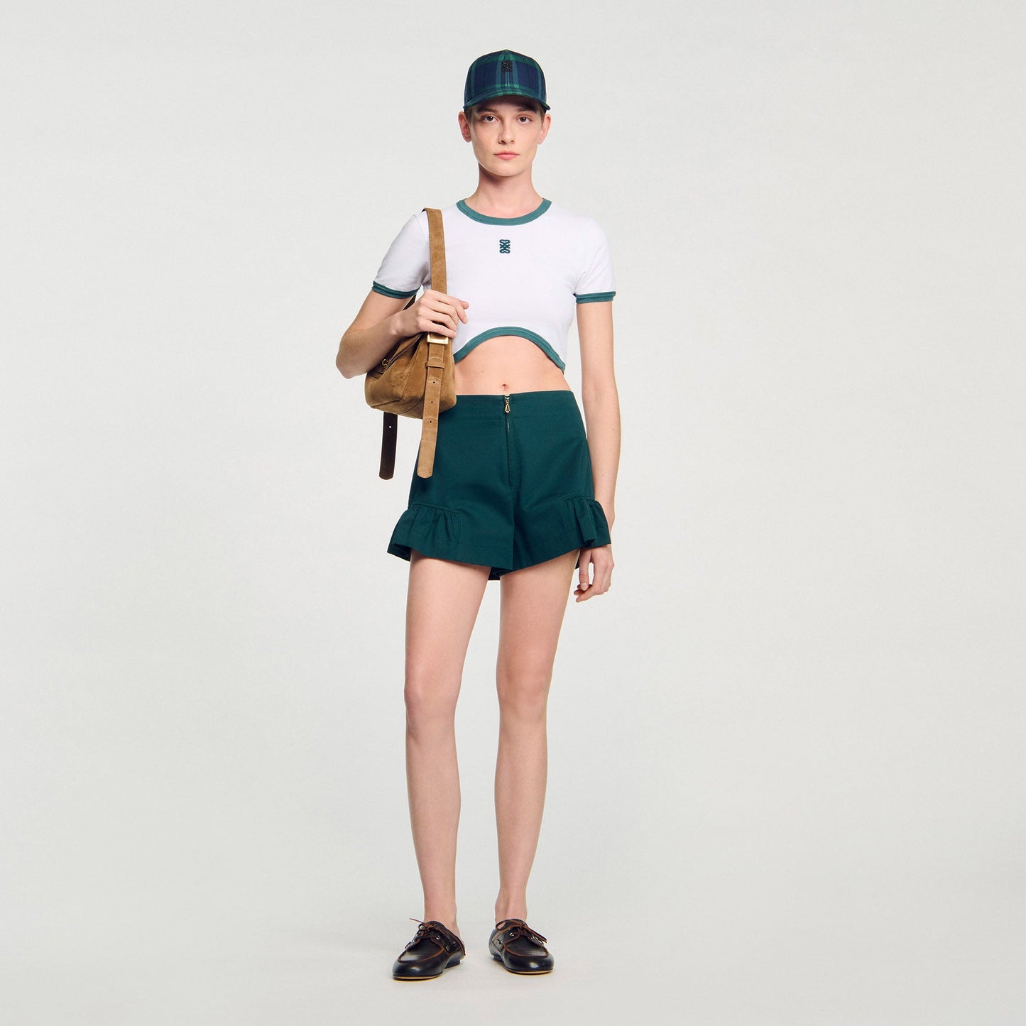 Ninon Two-Tone Cropped T-Shirt White