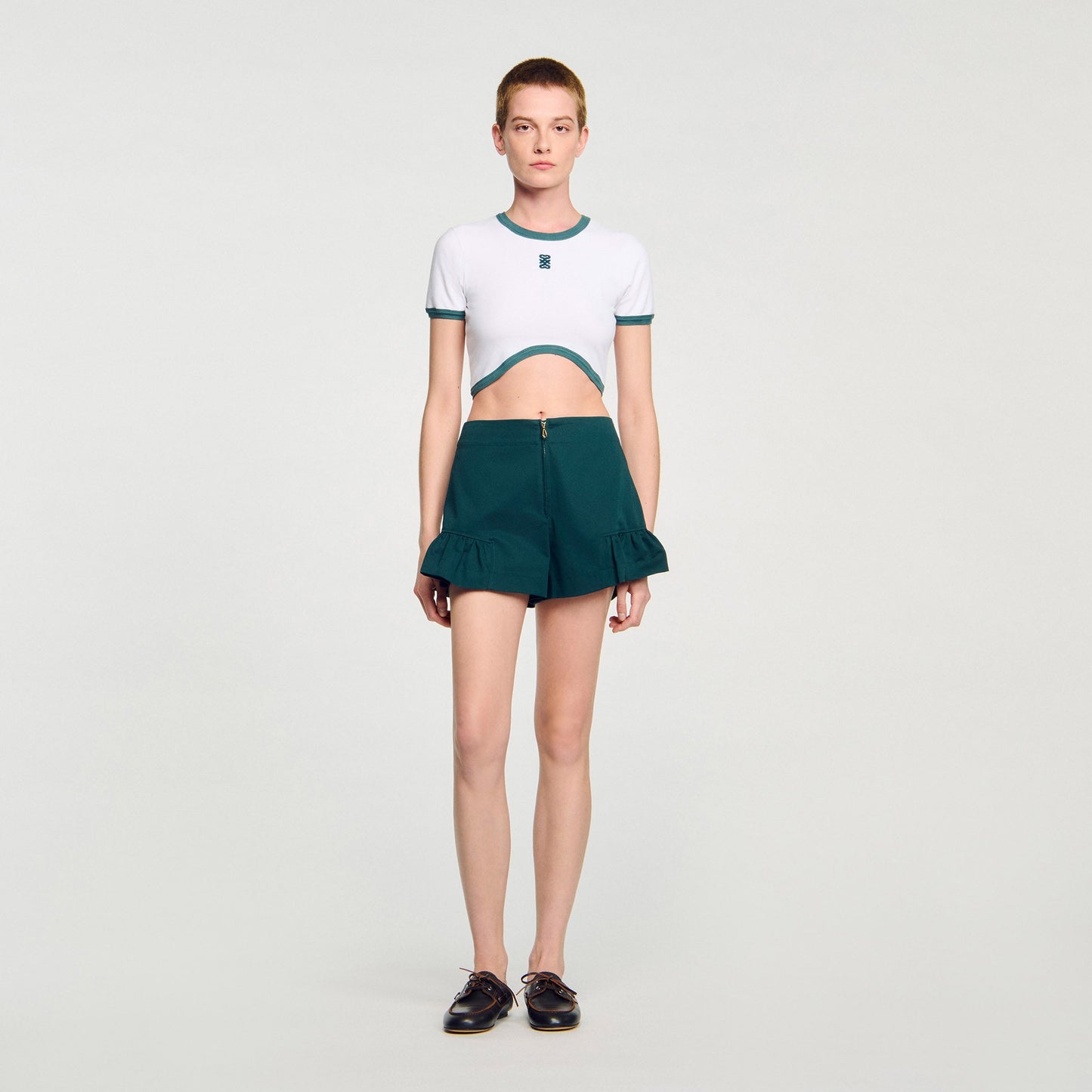 Ninon Two-Tone Cropped T-Shirt White