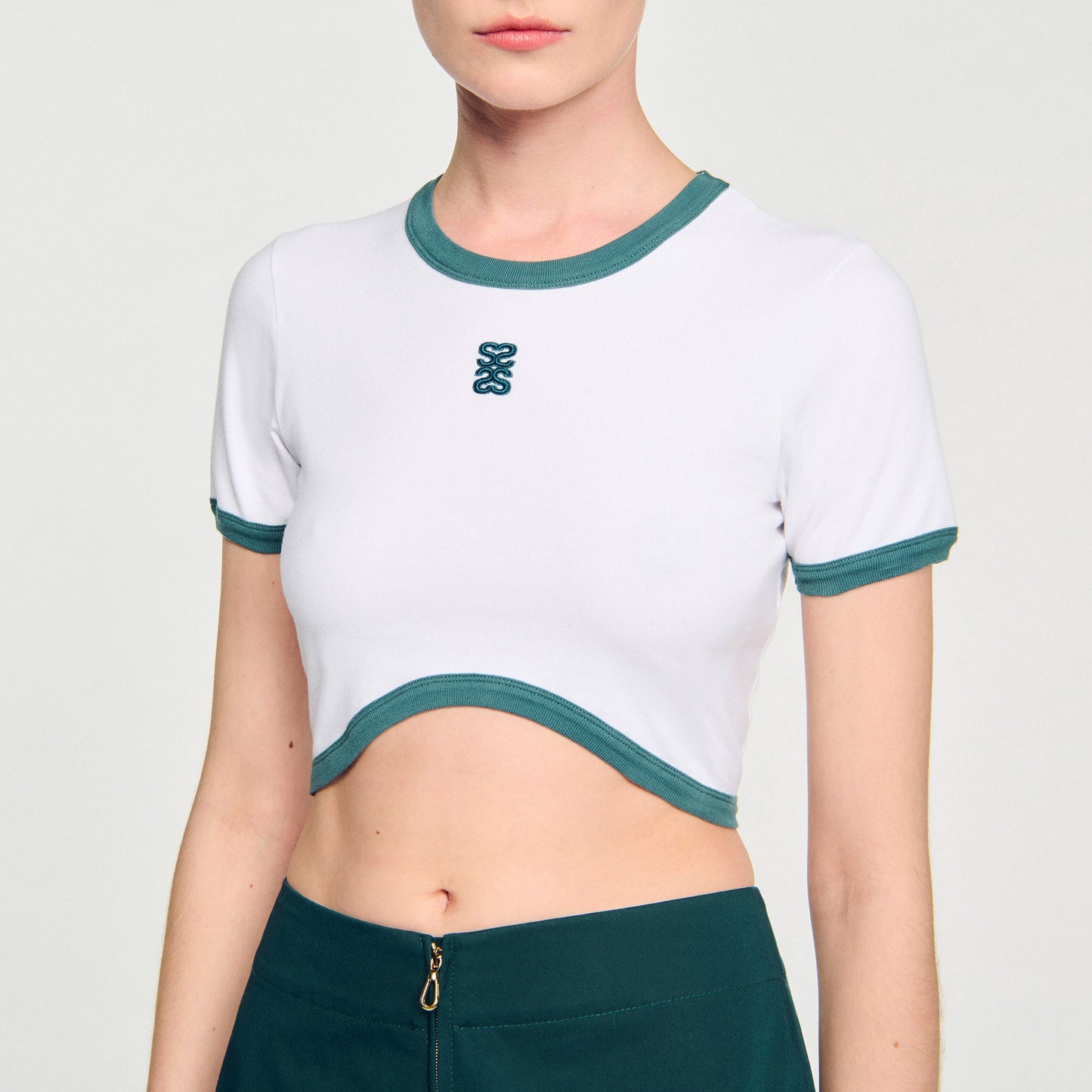 Ninon Two-Tone Cropped T-Shirt White