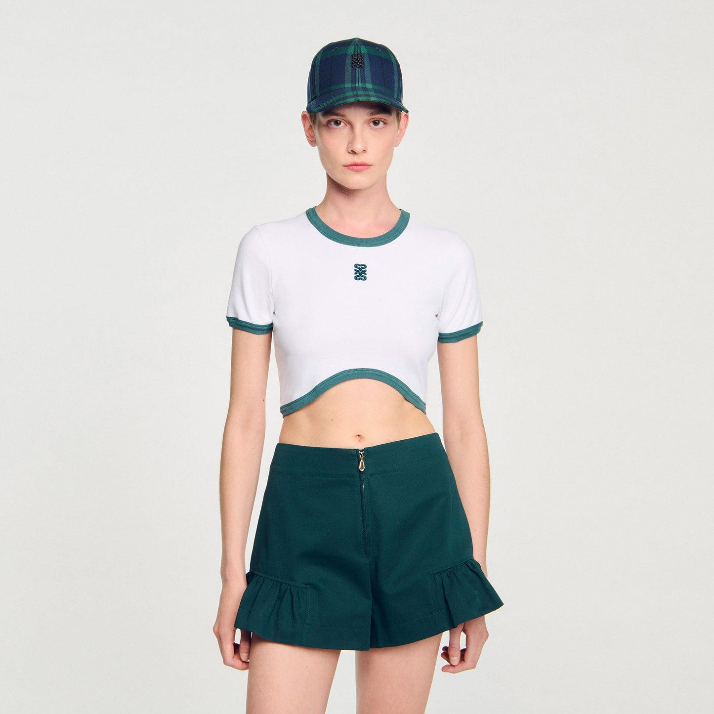 Ninon Two-Tone Cropped T-Shirt White
