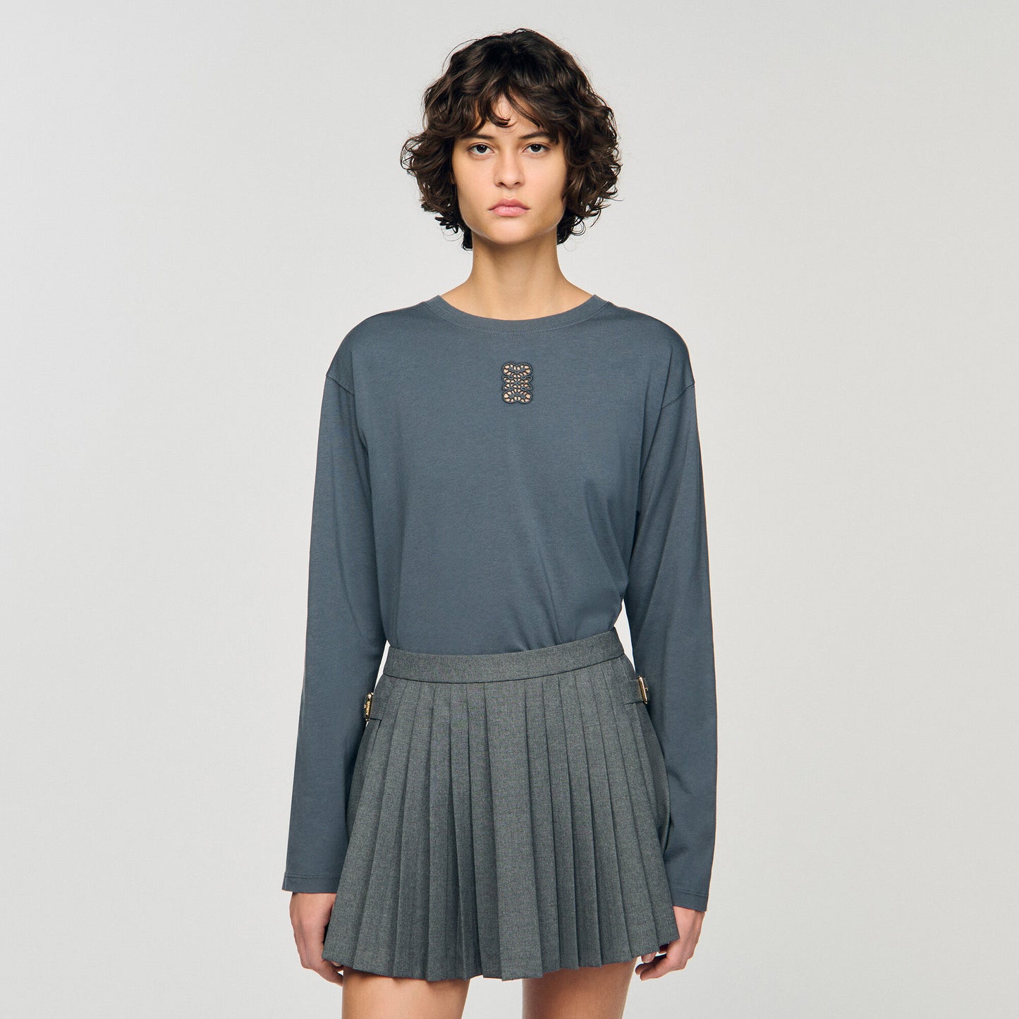 Ezrane T-Shirt With Embroidery Grey