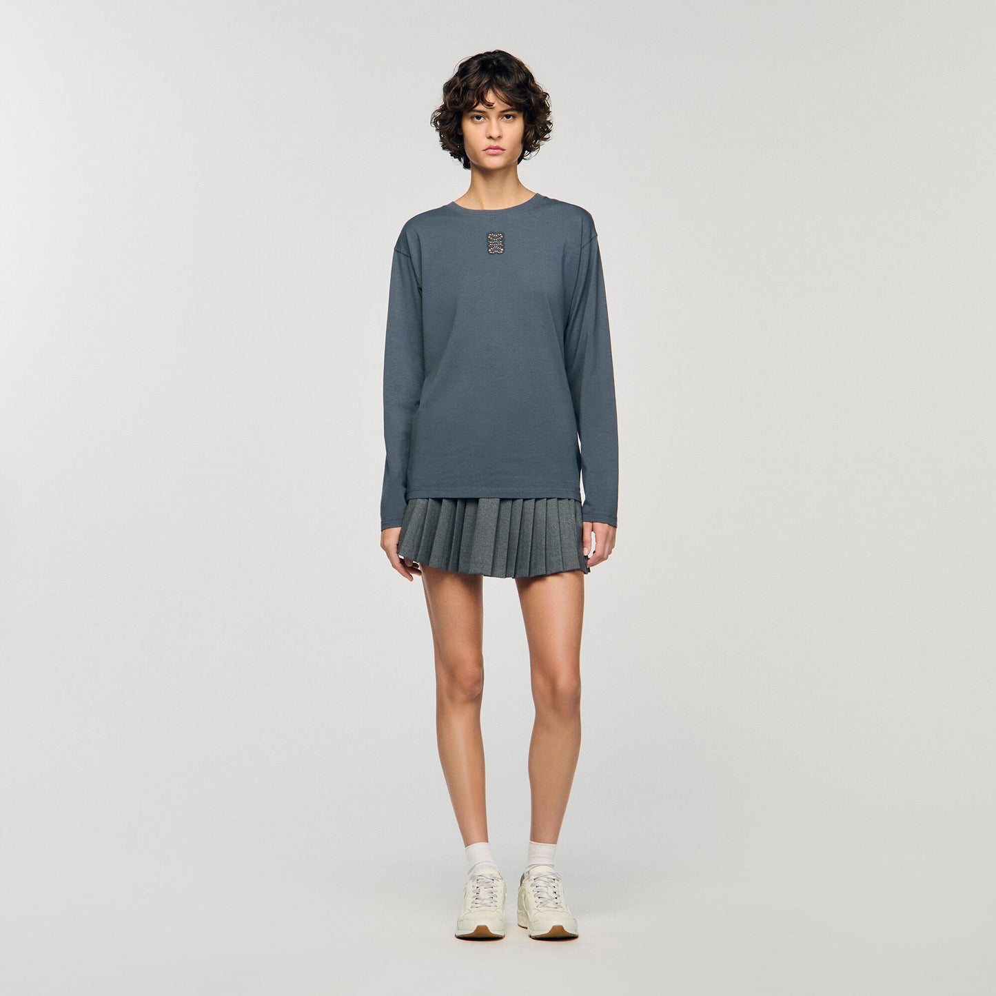 Ezrane T-Shirt With Embroidery Grey