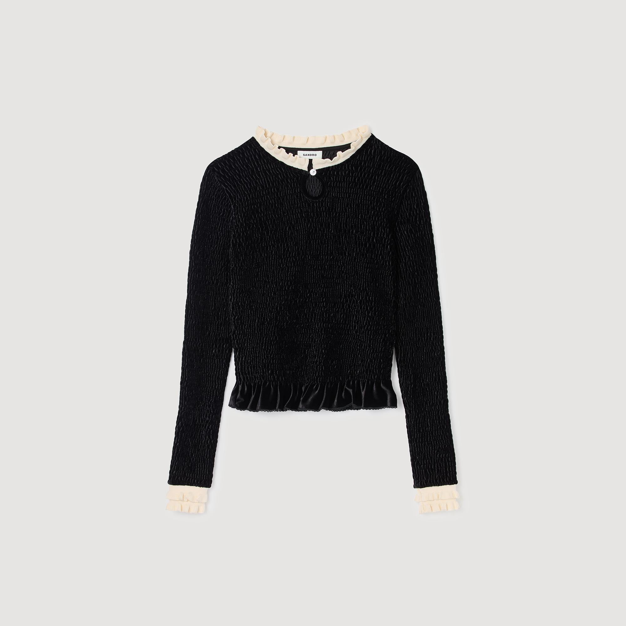 Eugenie Smocked T-Shirt Black / Ecru