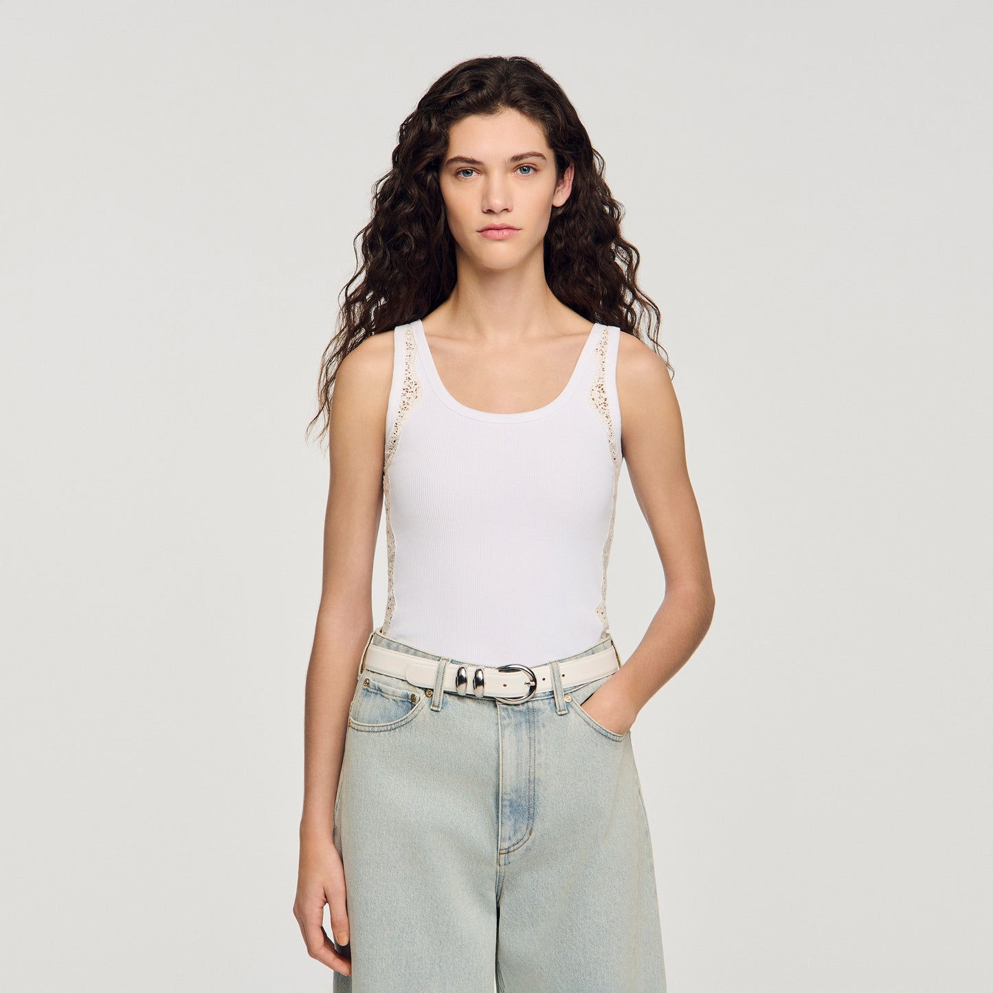 Isia Vest Top With Lace Detail White