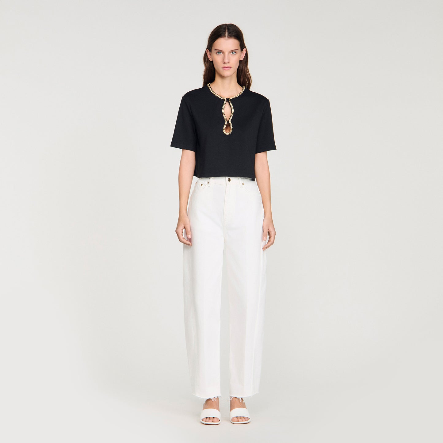 Azalee Rhinestone Cropped T-Shirt Black