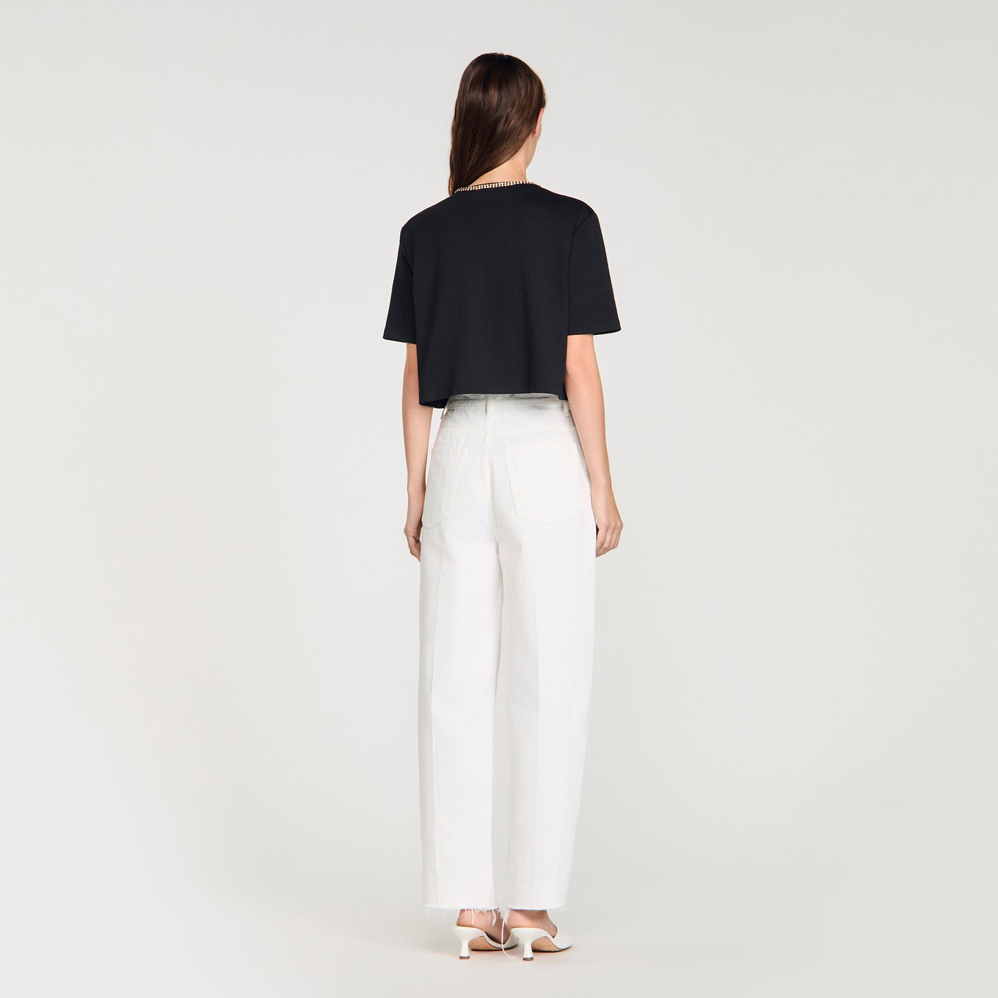 Azalee Rhinestone Cropped T-Shirt Black