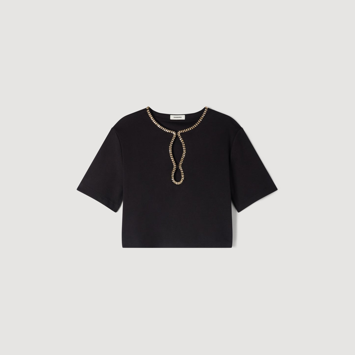 Azalee Rhinestone Cropped T-Shirt Black