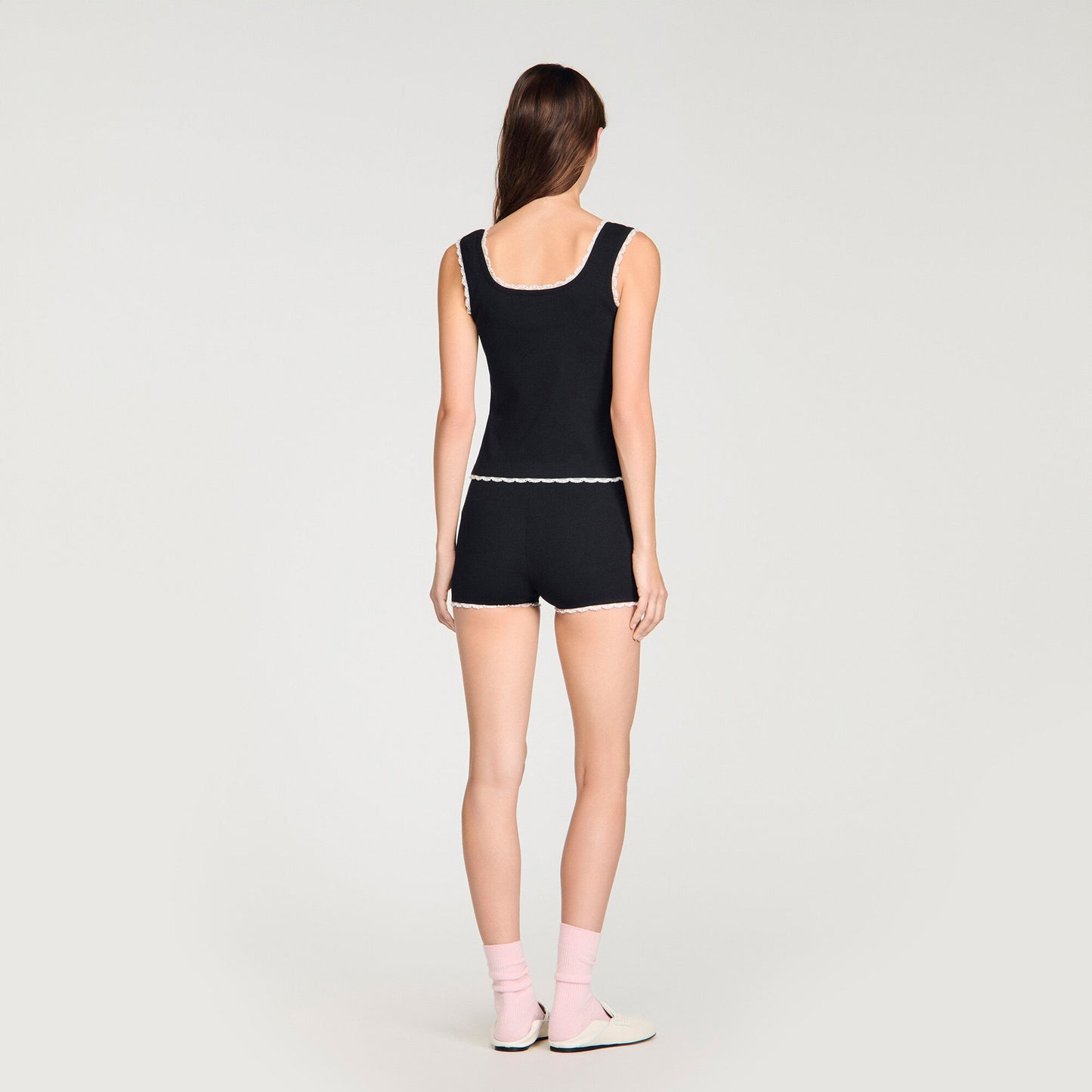 Solie Beaded Embroidered Cotton Vest Top Black