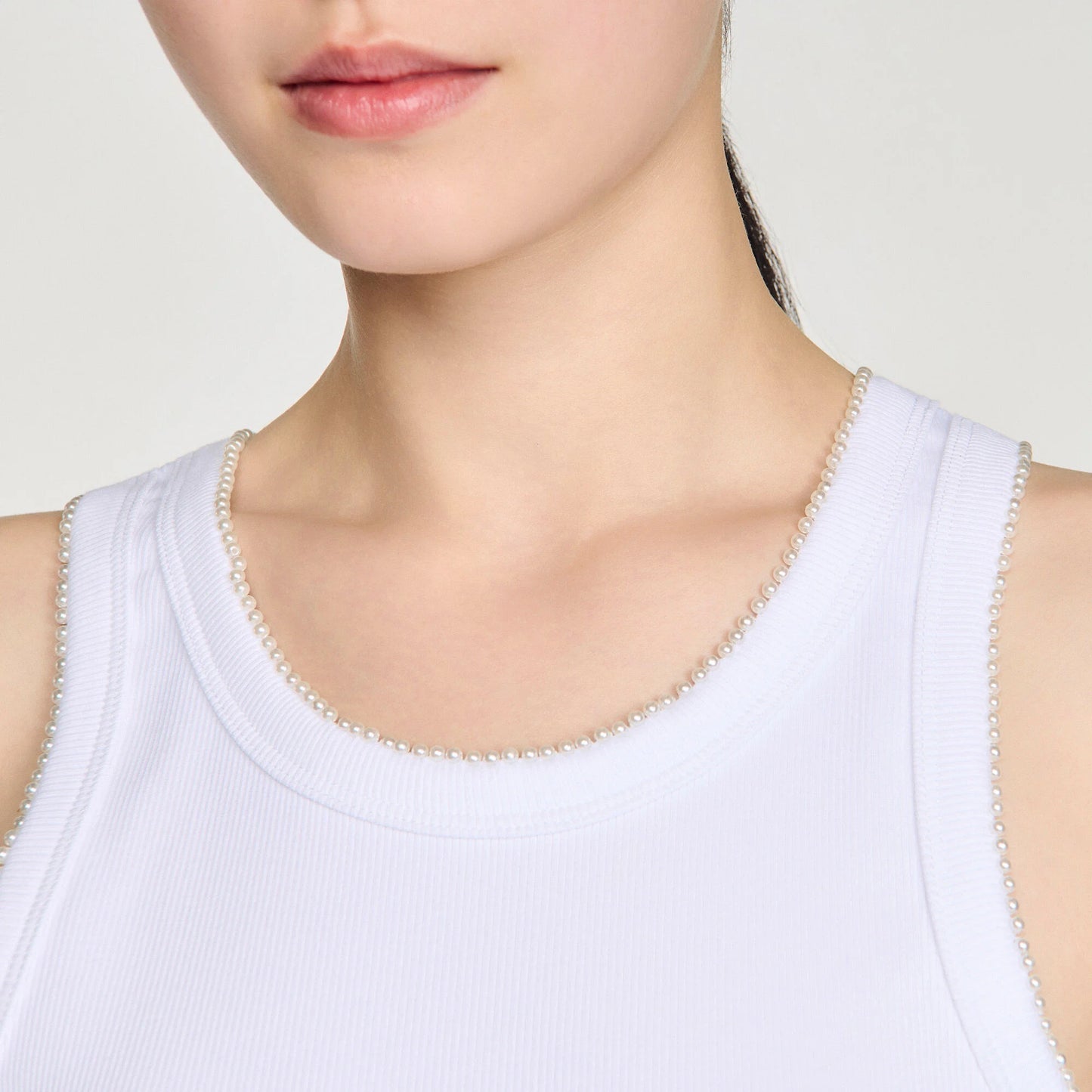Evie Beaded Ribbed Vest Top White