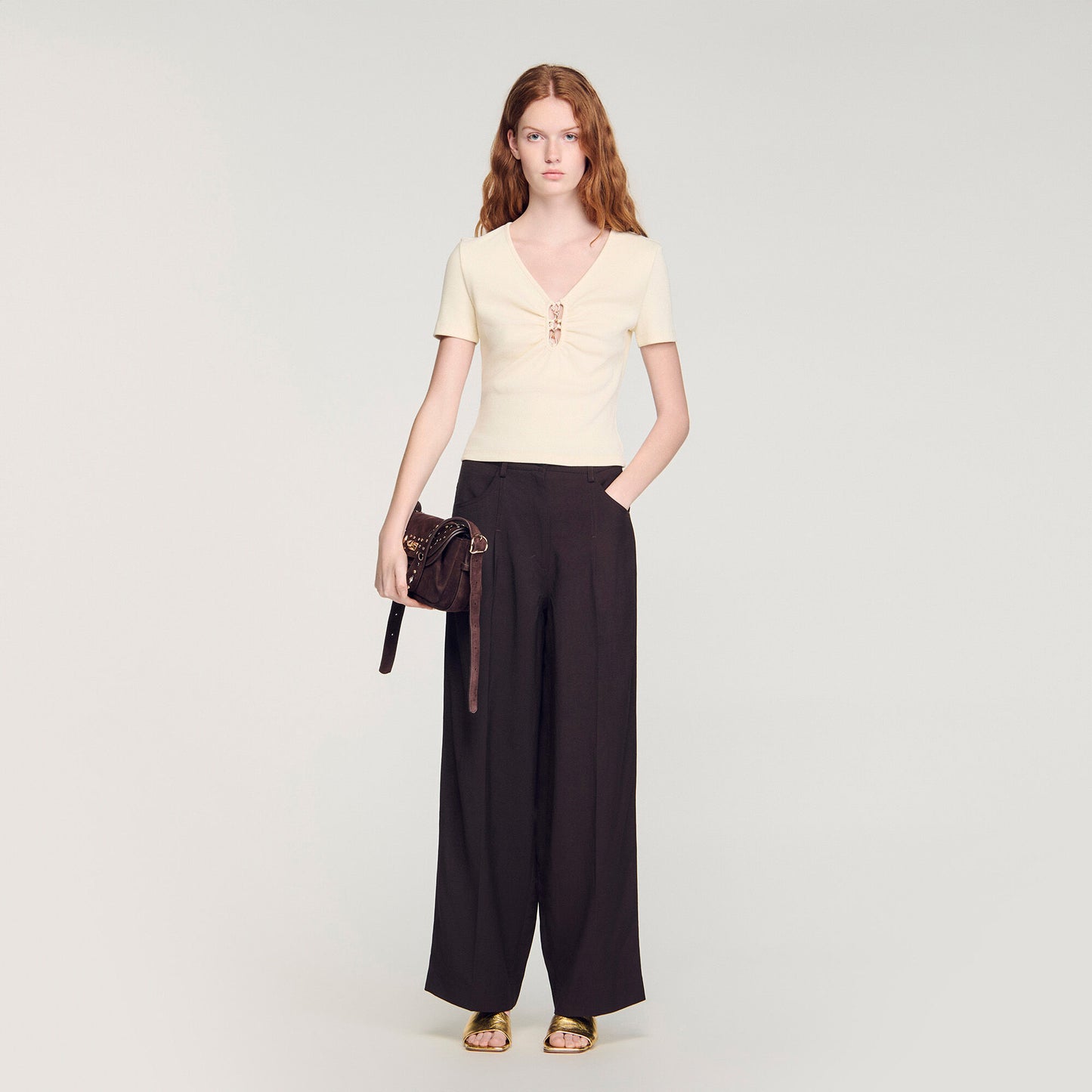 Thalia Jewelled Cropped Cotton T-Shirt Ecru