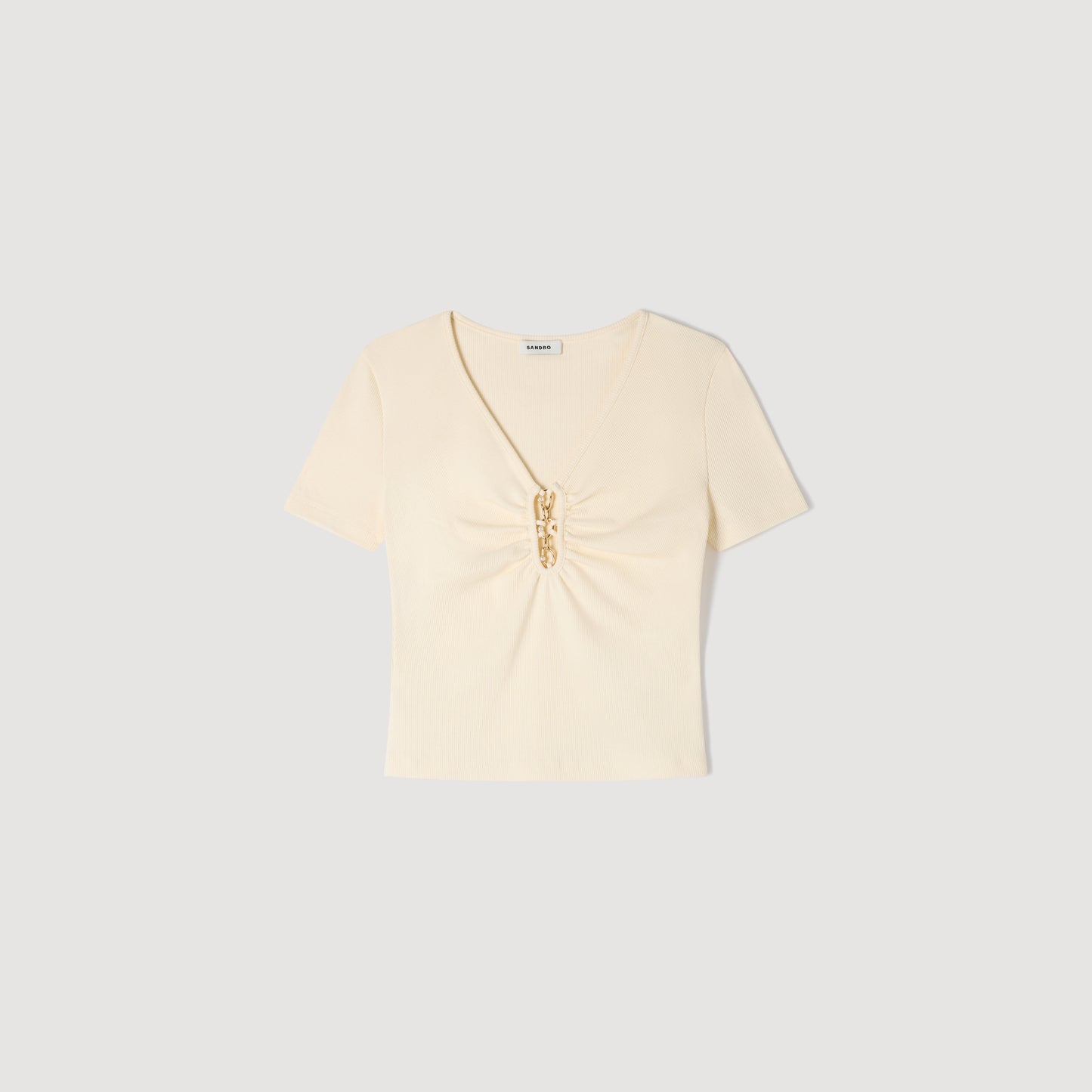 Thalia Jewelled Cropped Cotton T-Shirt Ecru