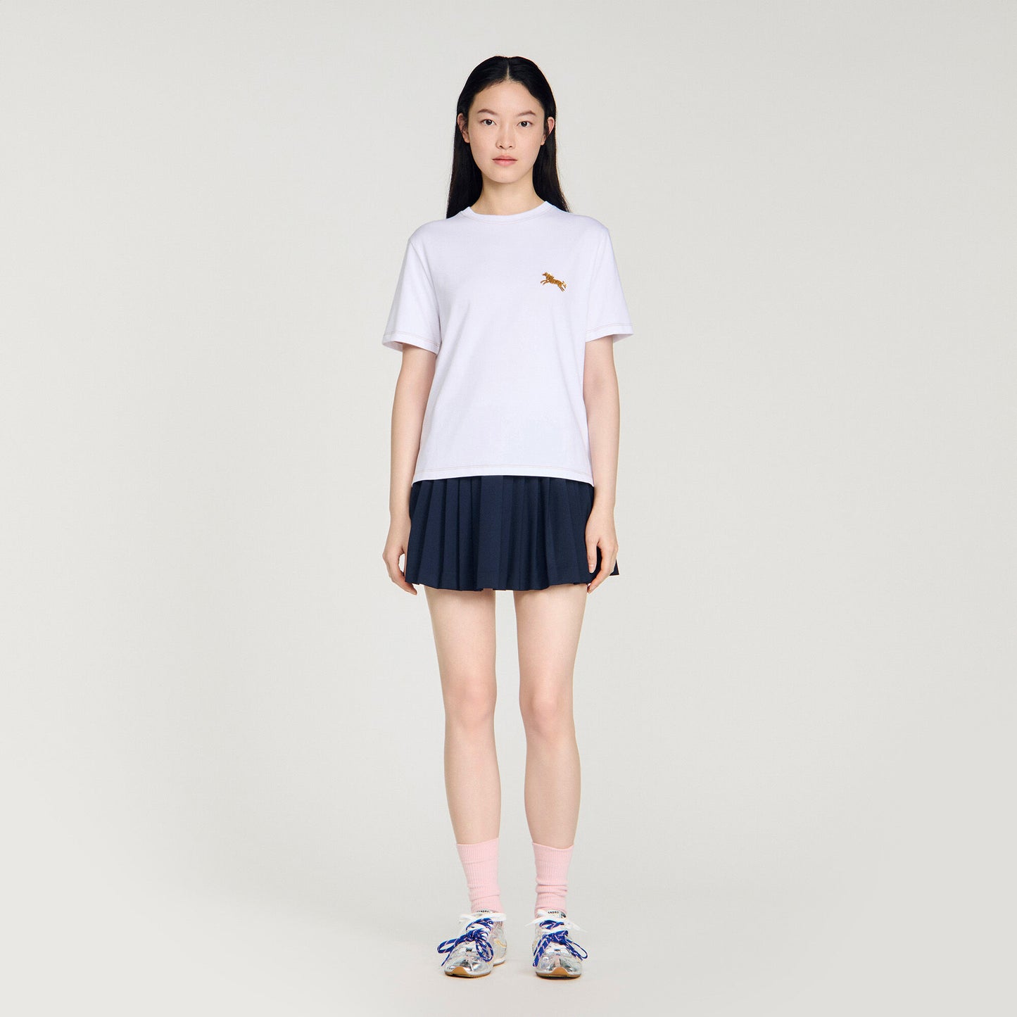 Maisie Horse Embroidery Cotton T-Shirt White