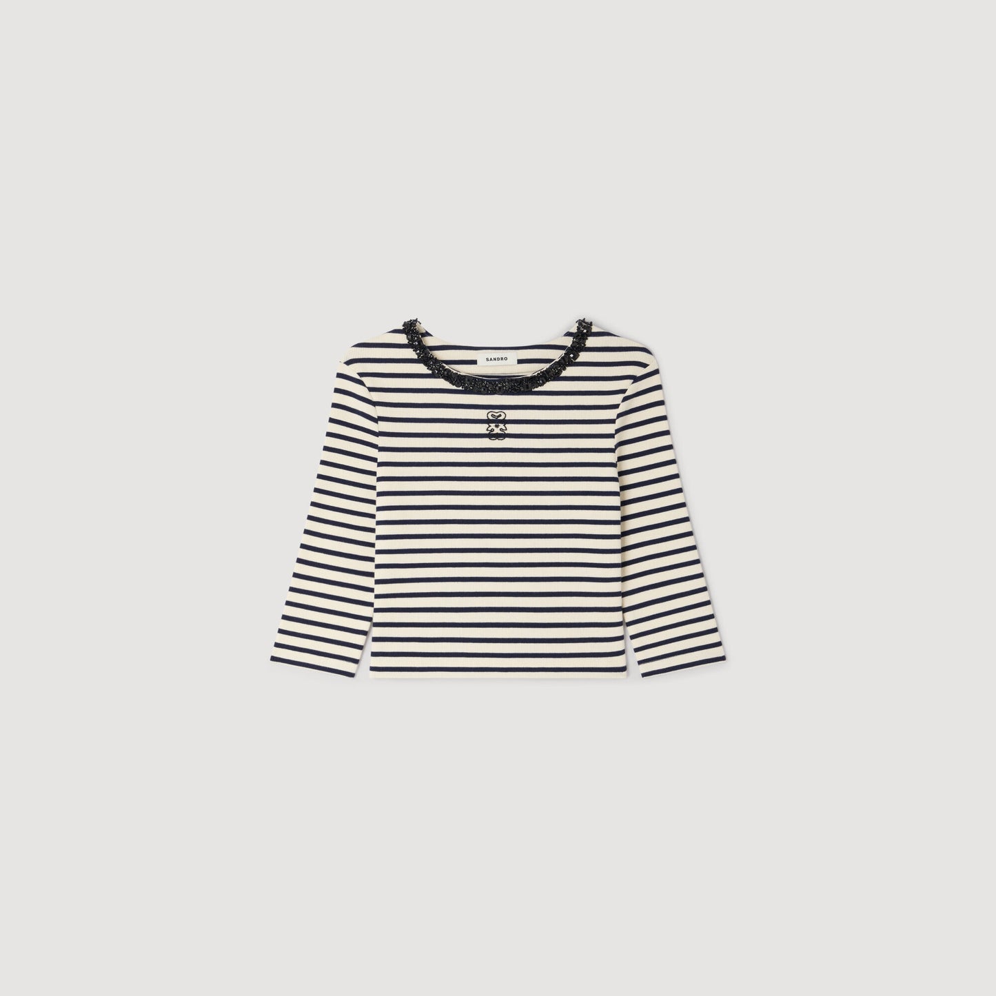 Aubin Short Striped Tee With Pearl Collar Navy Blue