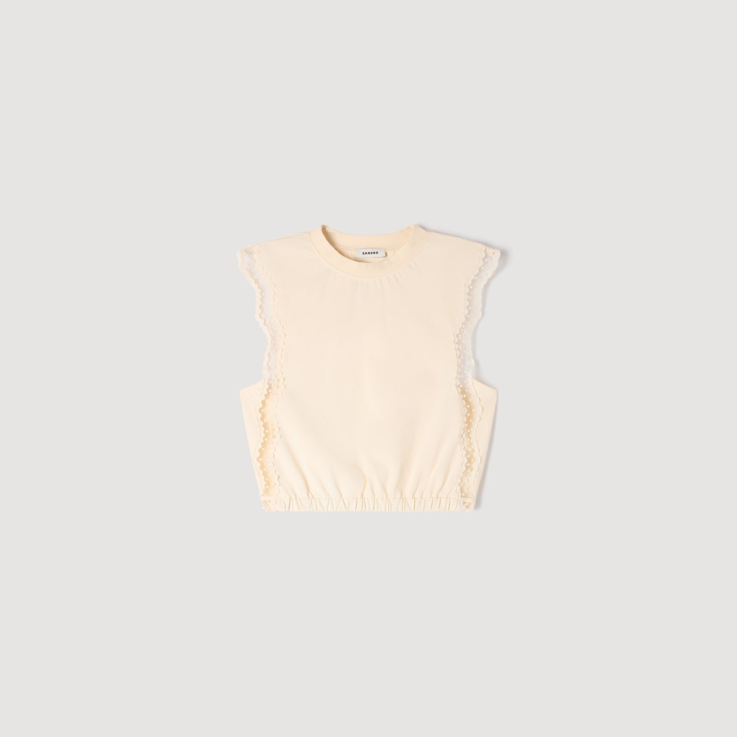 Noemi Cropped Cotton T-Shirt With Lace Ecru