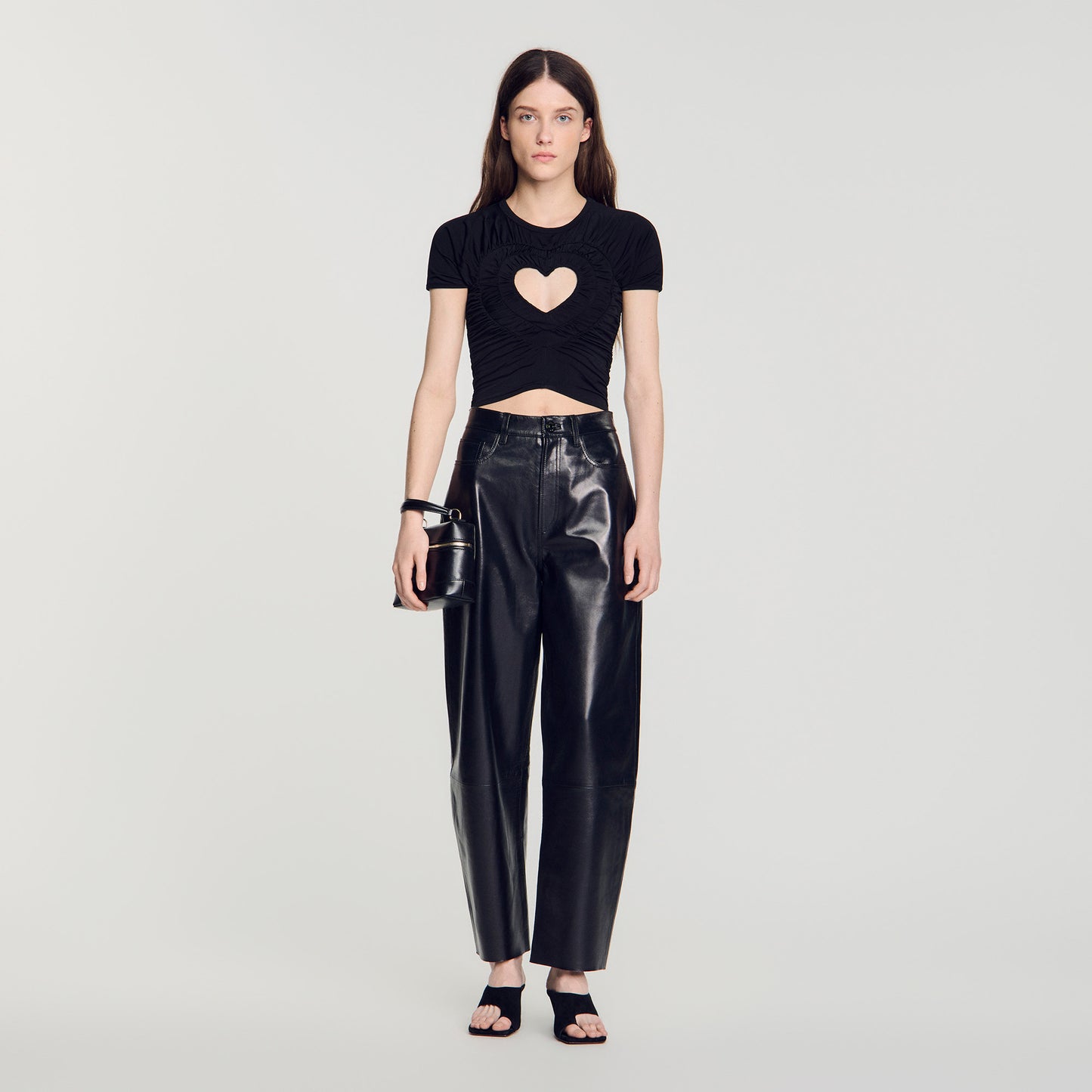 Lovejoy Ruched heart cropped T-shirt Black