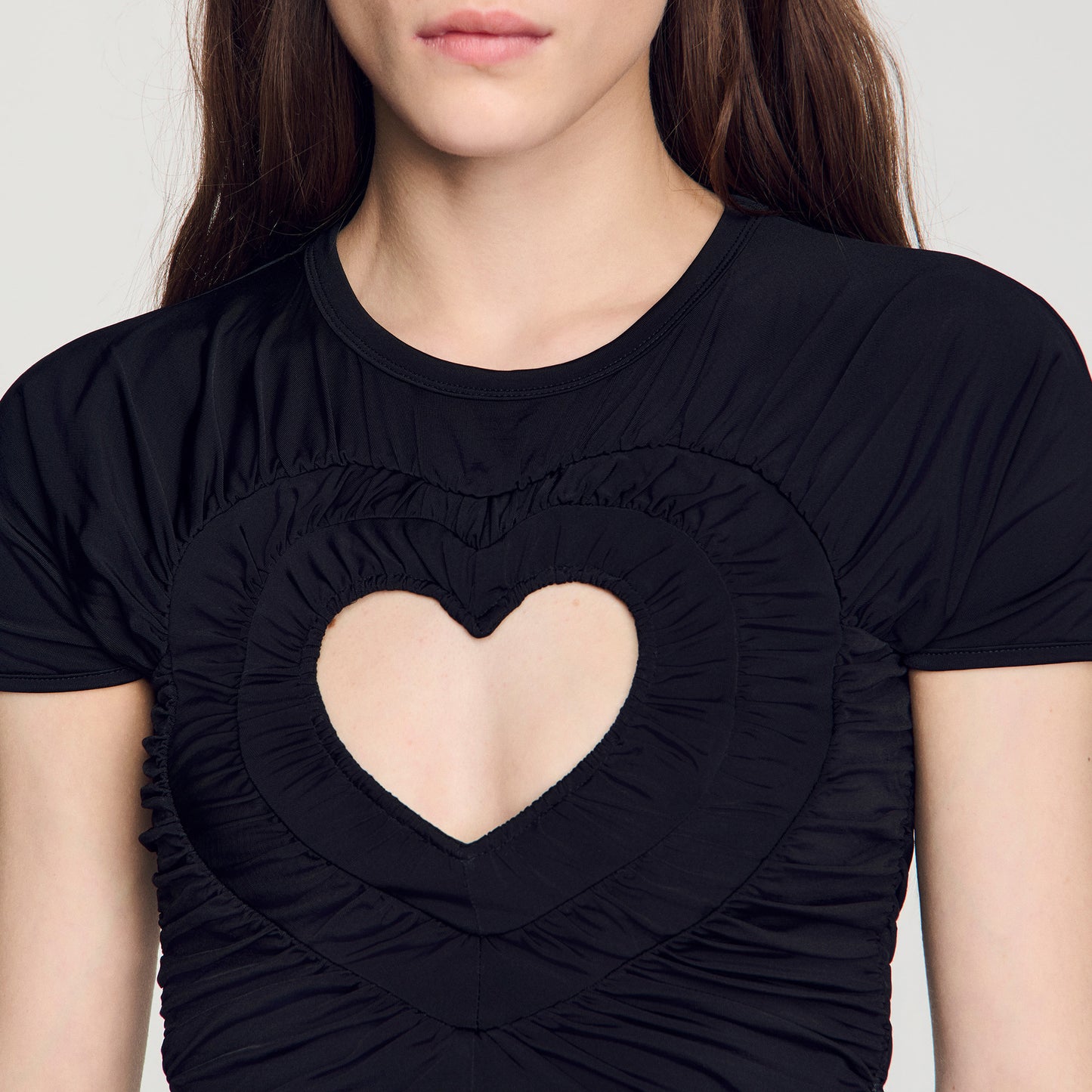 Lovejoy Ruched heart cropped T-shirt Black