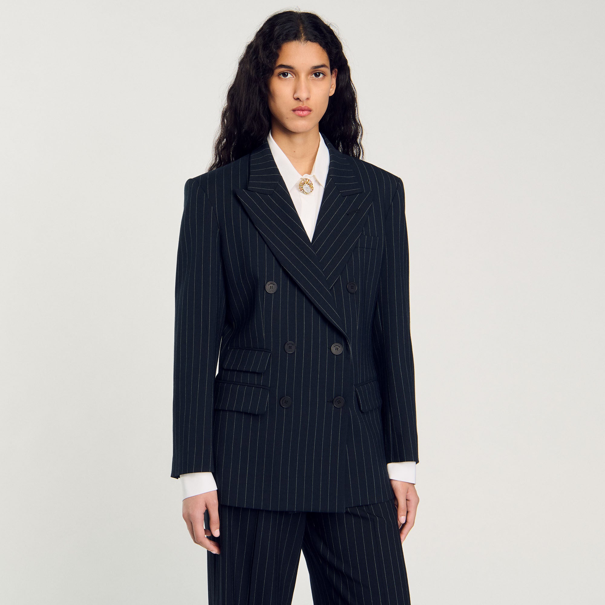 Striped Suit Jacket Black