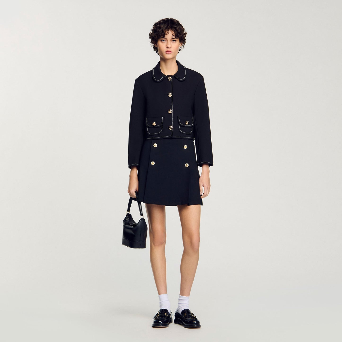 Peter Pan Collar Cropped Jacket Black