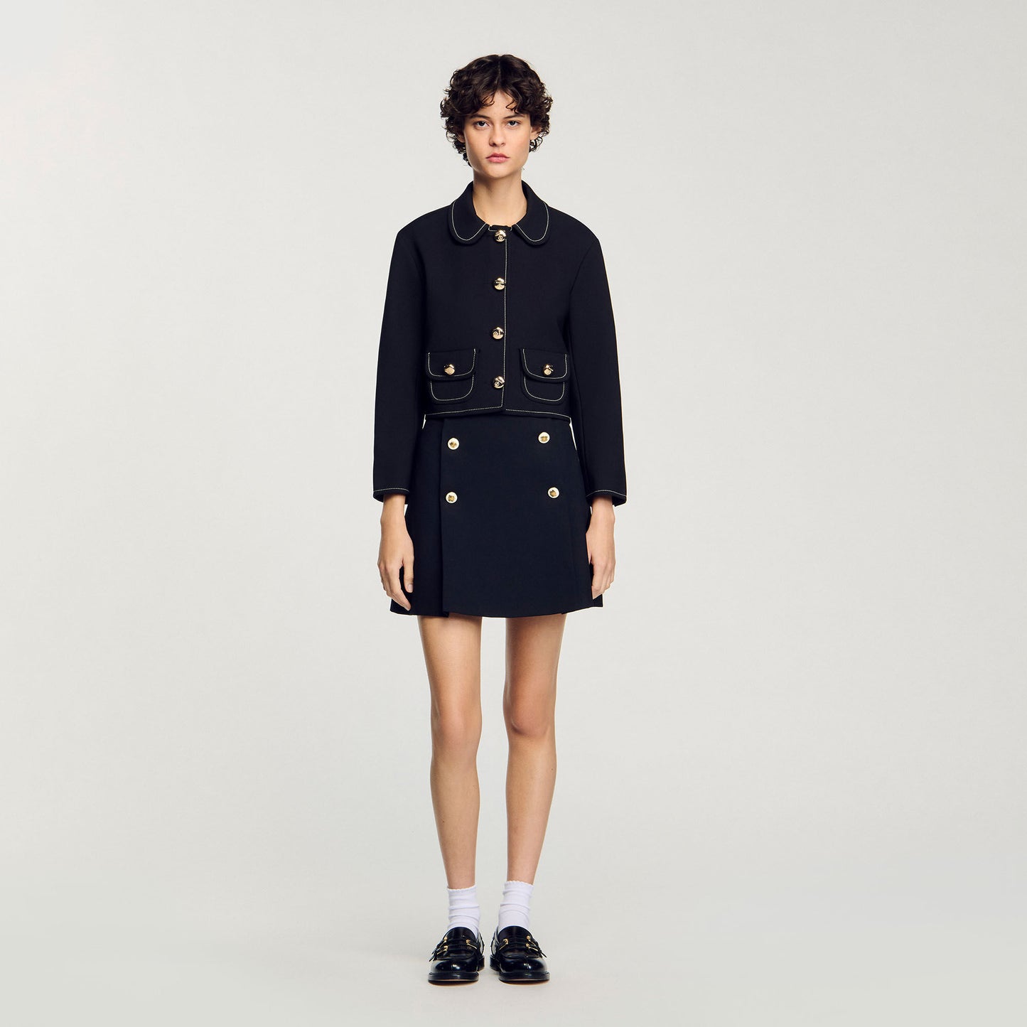 Peter Pan Collar Cropped Jacket Black