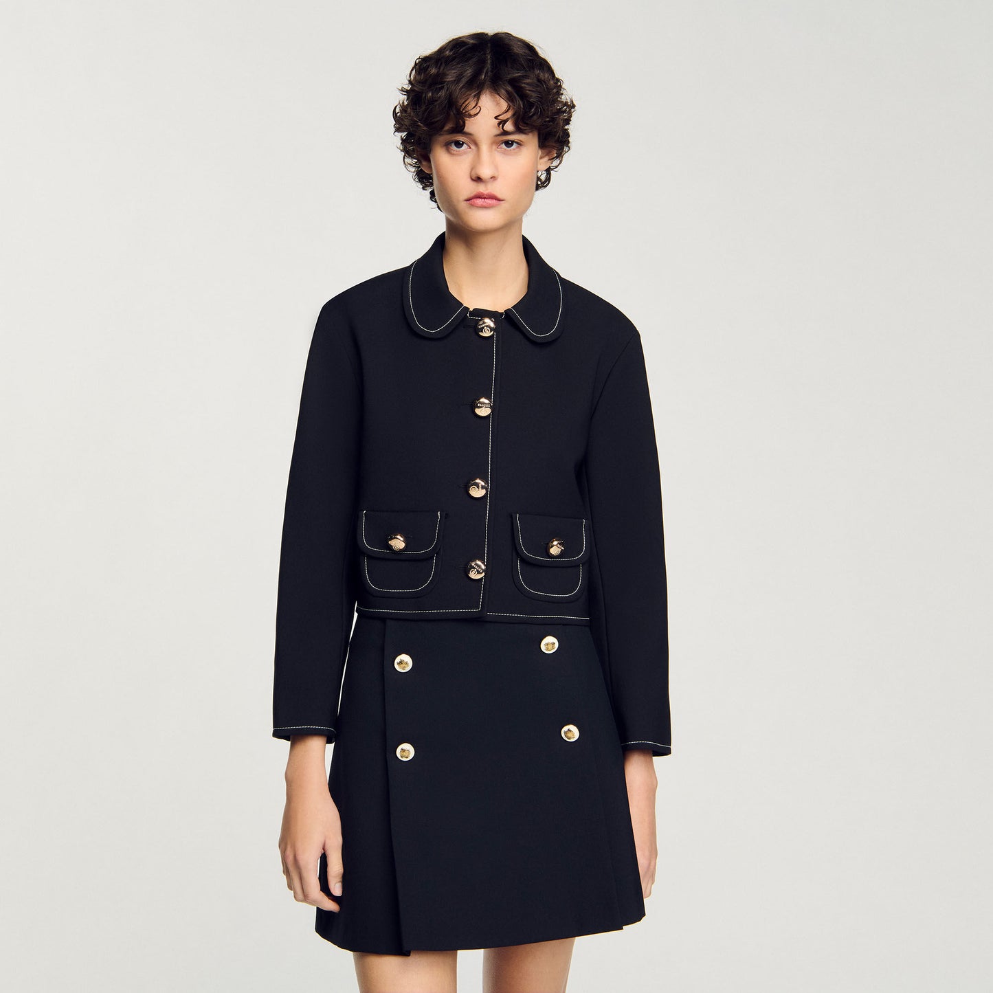 Peter Pan Collar Cropped Jacket Black