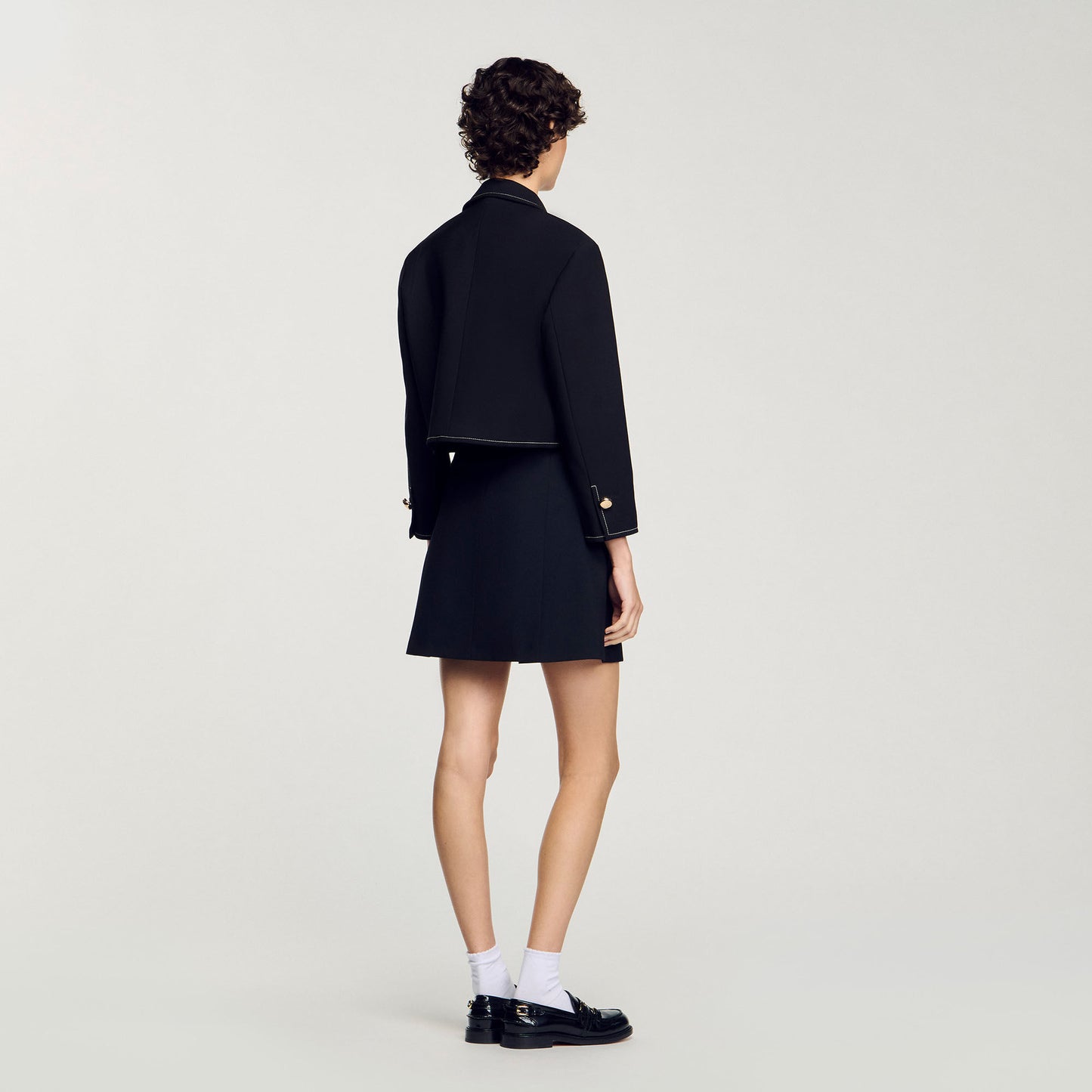 Peter Pan Collar Cropped Jacket Black
