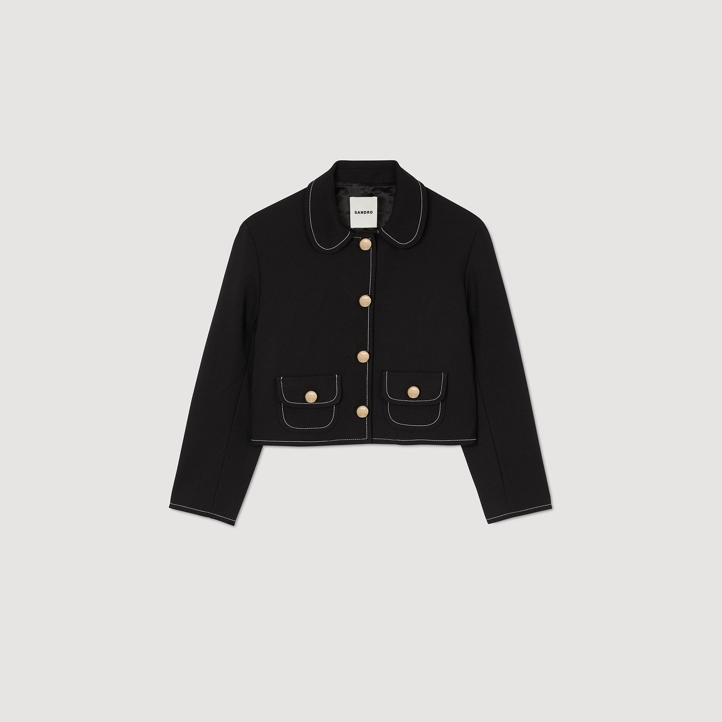 Peter Pan Collar Cropped Jacket Black