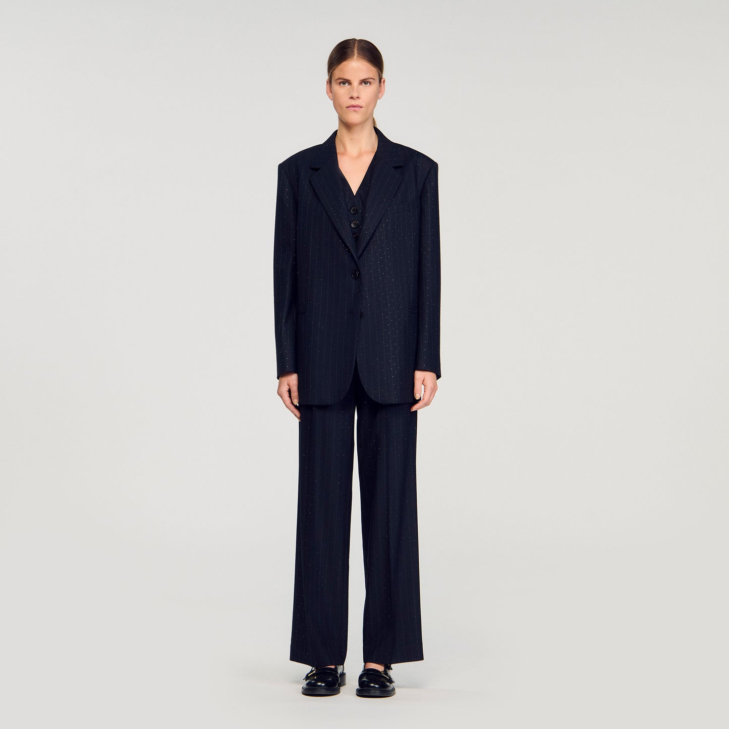 Pernelle Striped Rhinestone Suit Jacket Navy Blue