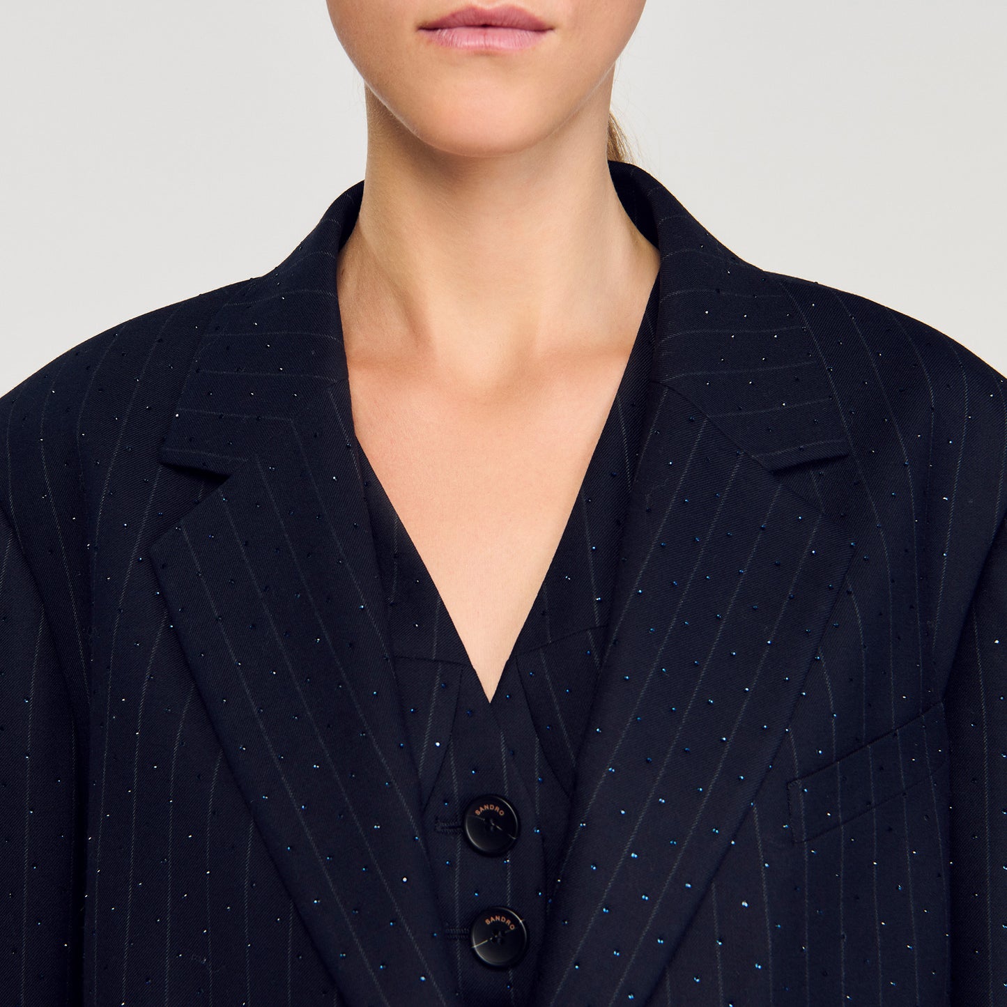 Pernelle Striped Rhinestone Suit Jacket Navy Blue
