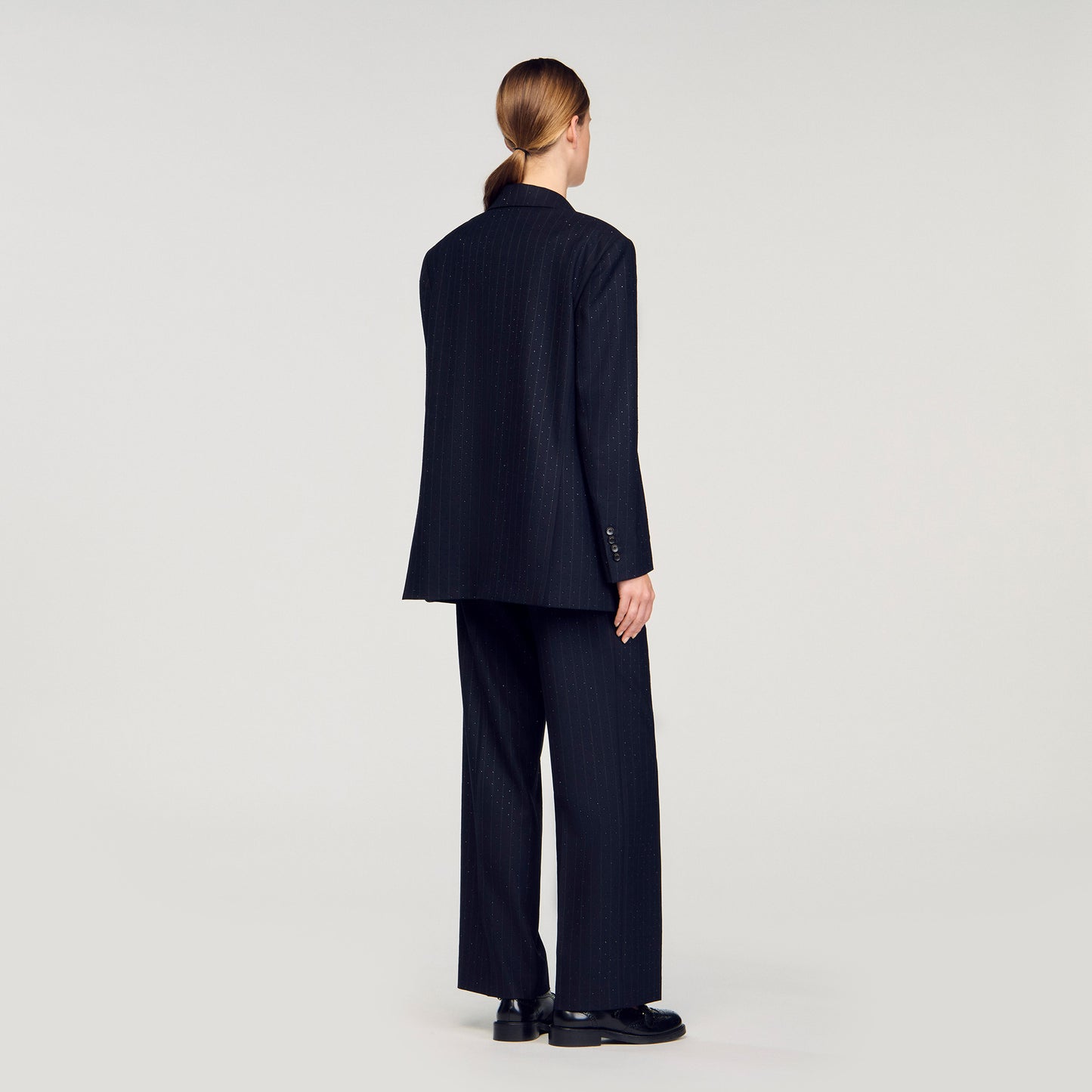 Pernelle Striped Rhinestone Suit Jacket Navy Blue