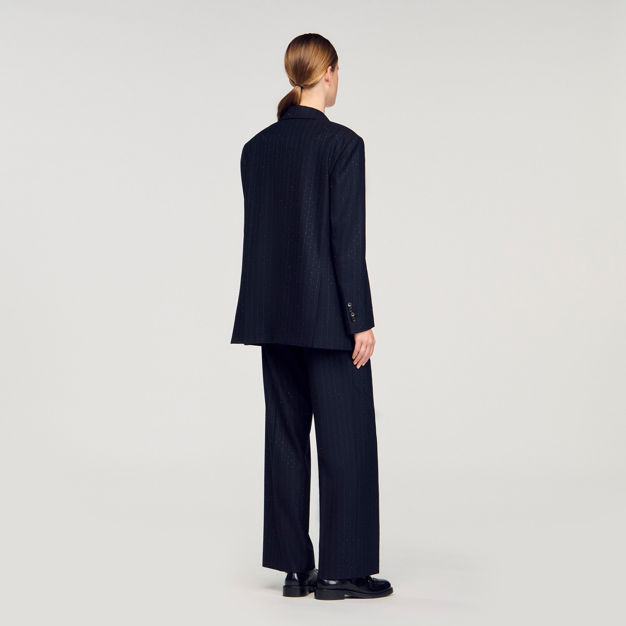 Pernelle Striped Rhinestone Suit Jacket Navy Blue