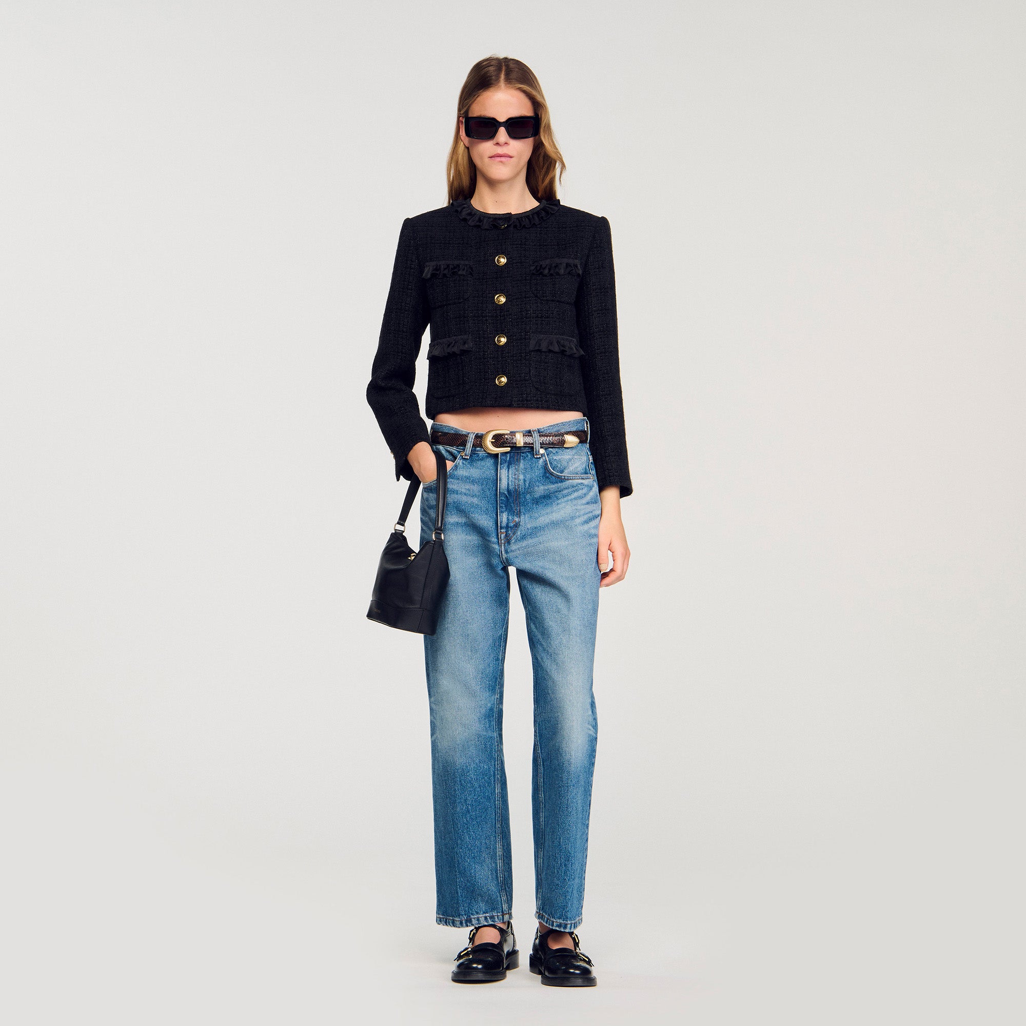 Jillora Ruffled Tweed Jacket Black