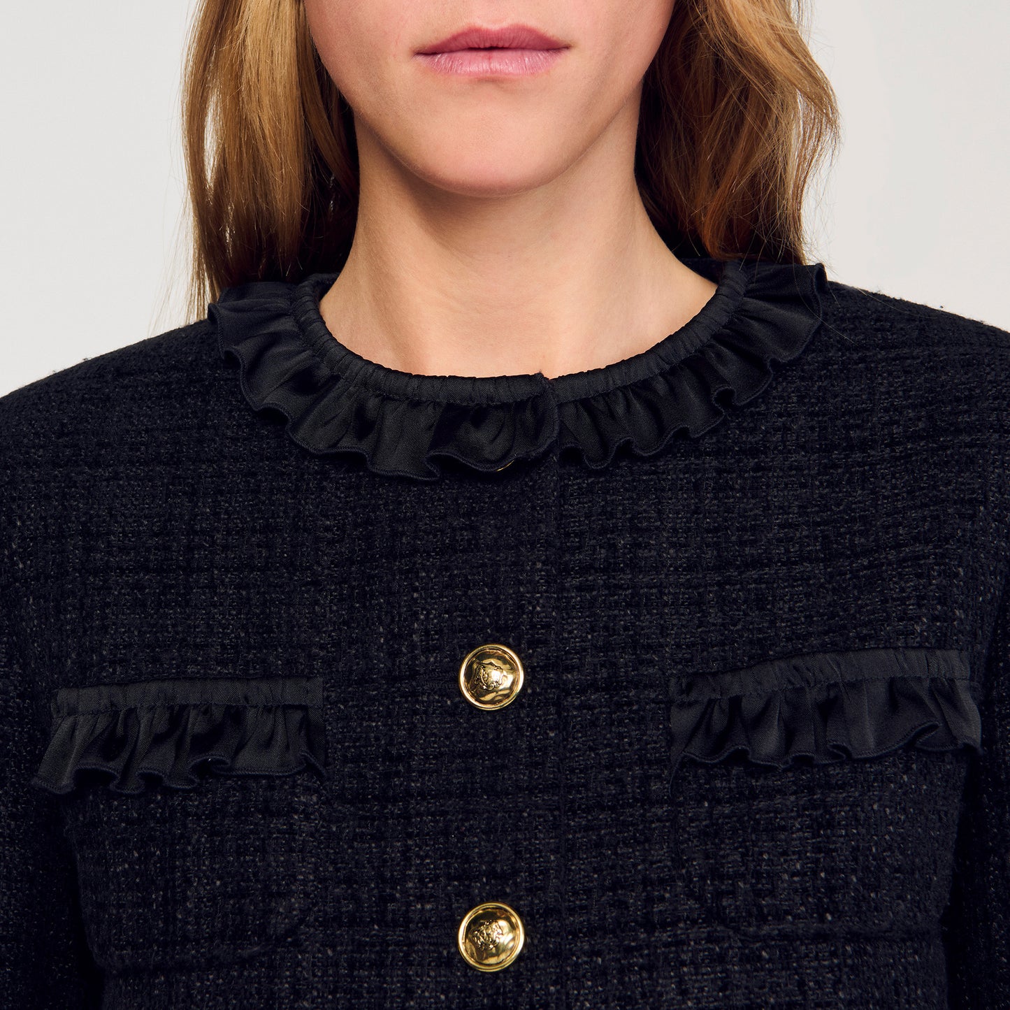 Jillora Ruffled Tweed Jacket Black