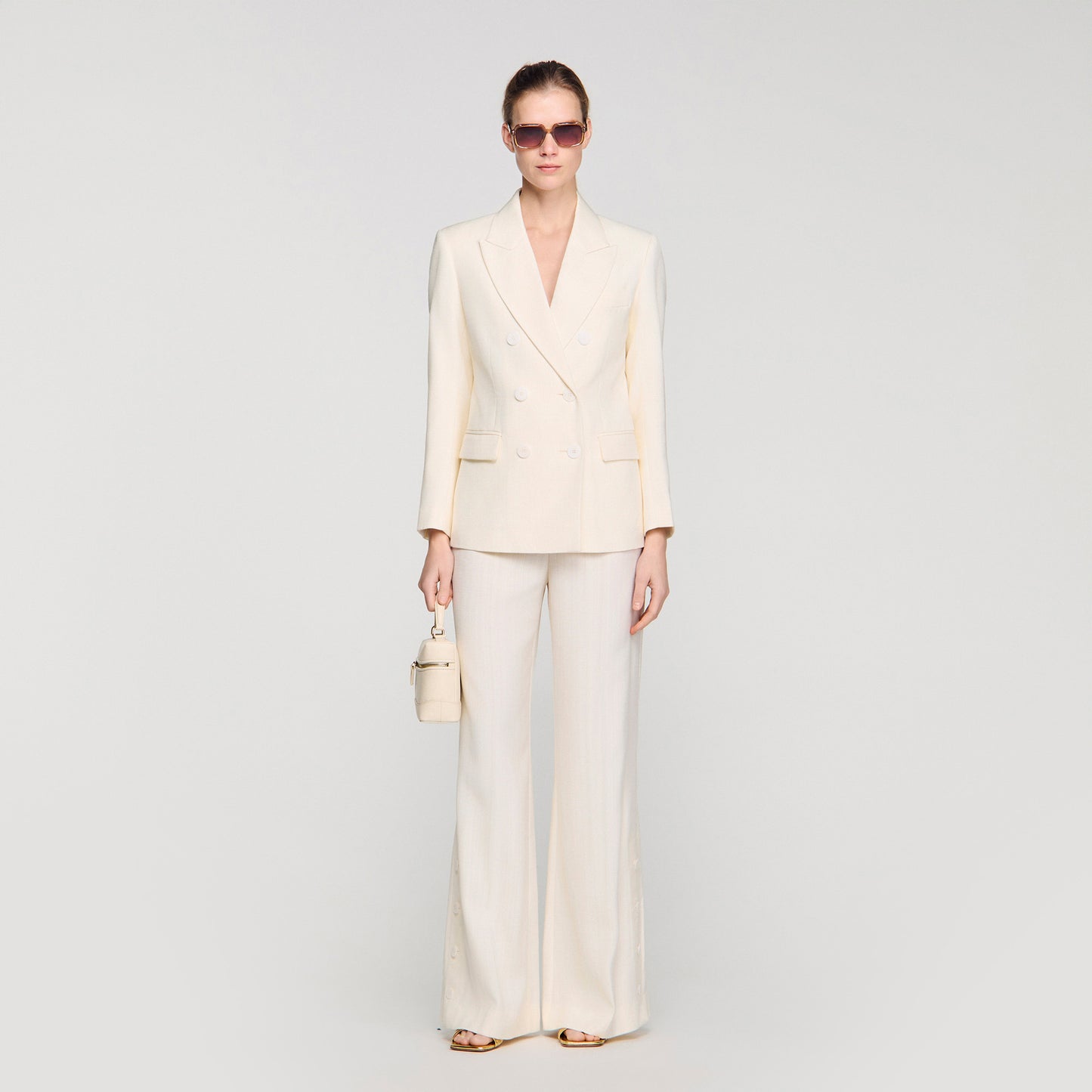 Tony Double-Breasted Suit Jacket Ecru