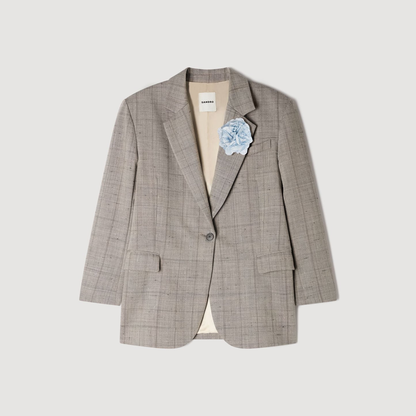 Layden Checked Wool Jacket With Brooch GREIGE