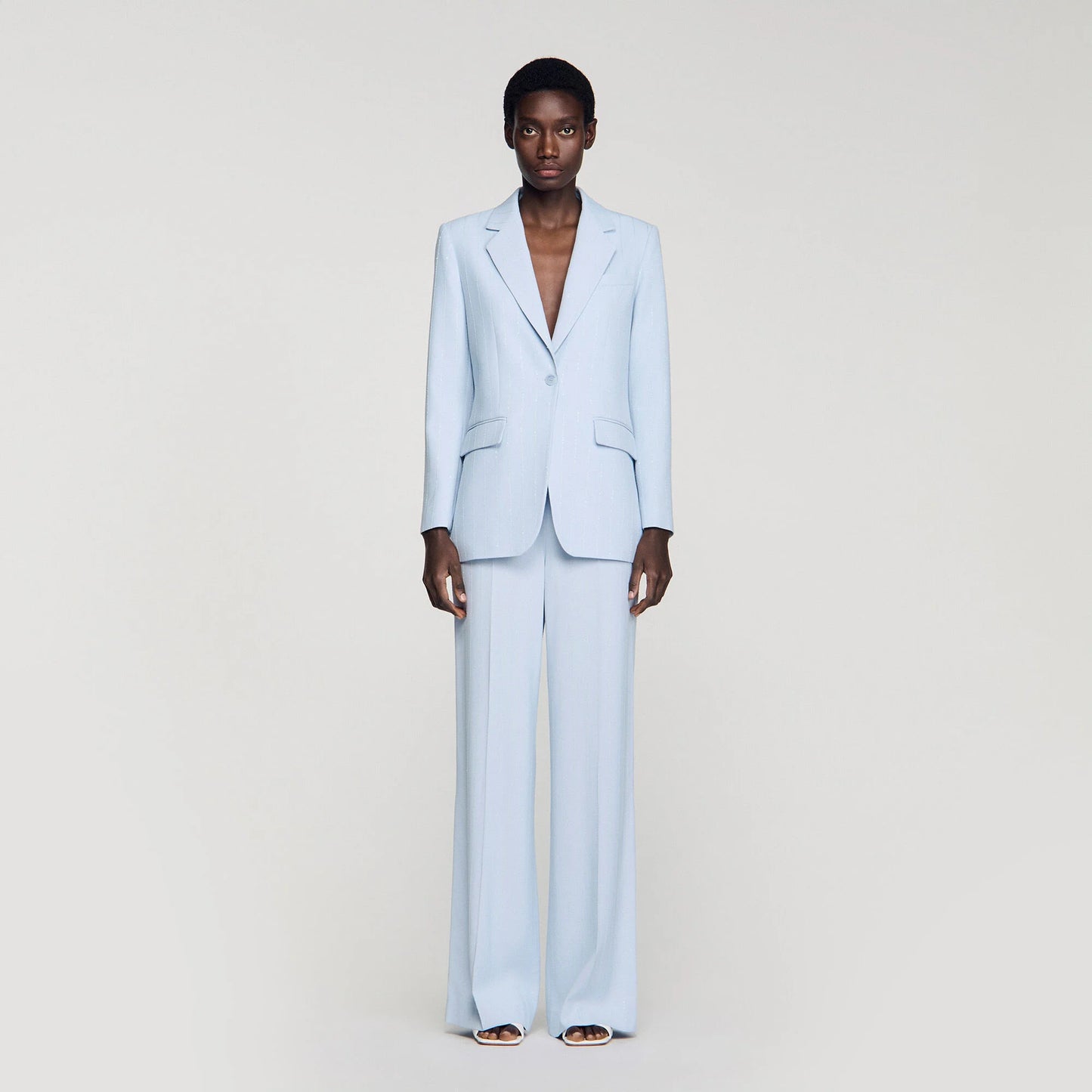Opera Sequin-Stripe Tailored Jacket Sky Blue