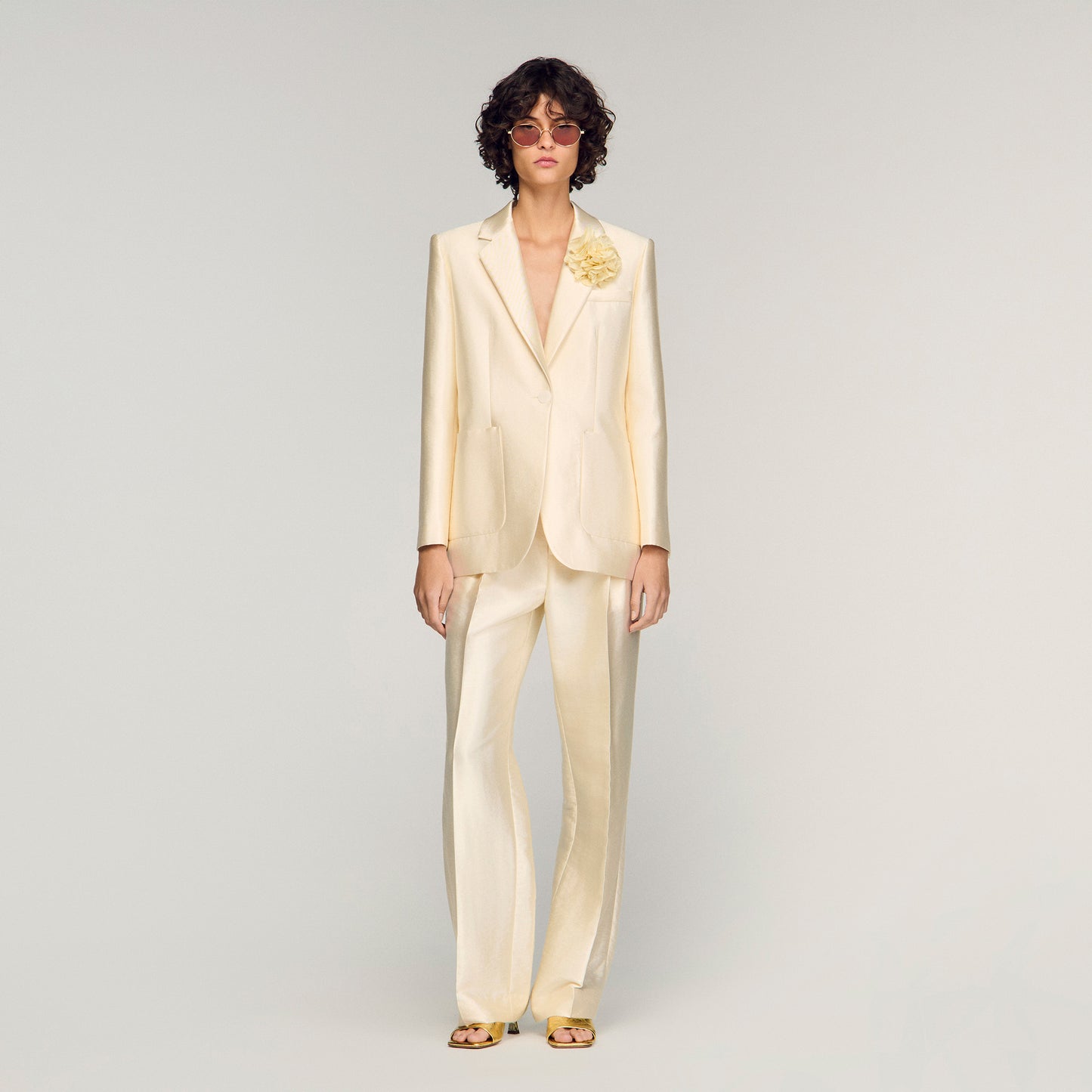 Satin Jacket With Flower Detail Cream