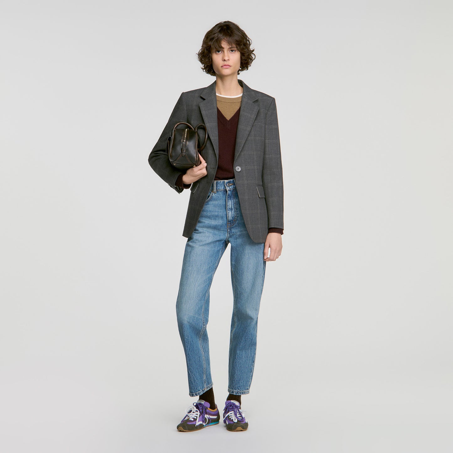 Saveria Check tailored jacket Grey