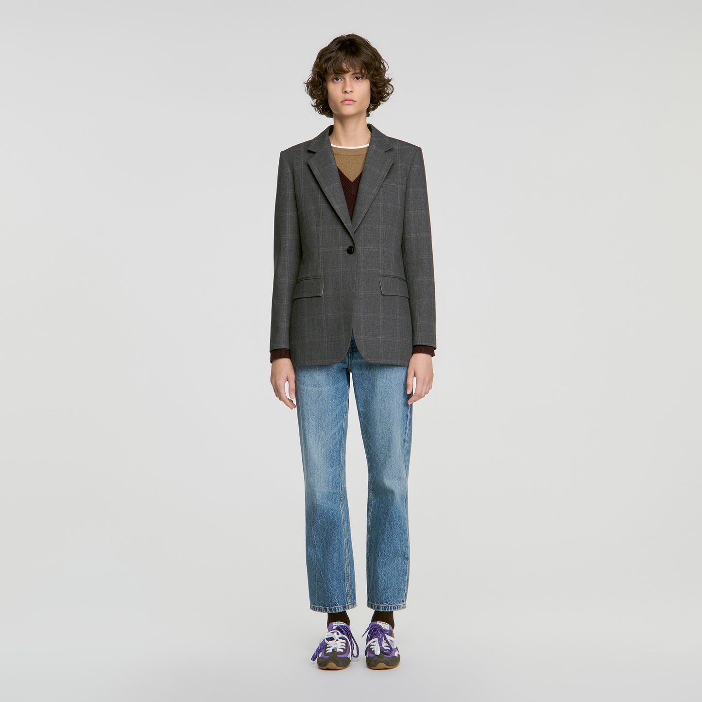 Saveria Check tailored jacket Grey