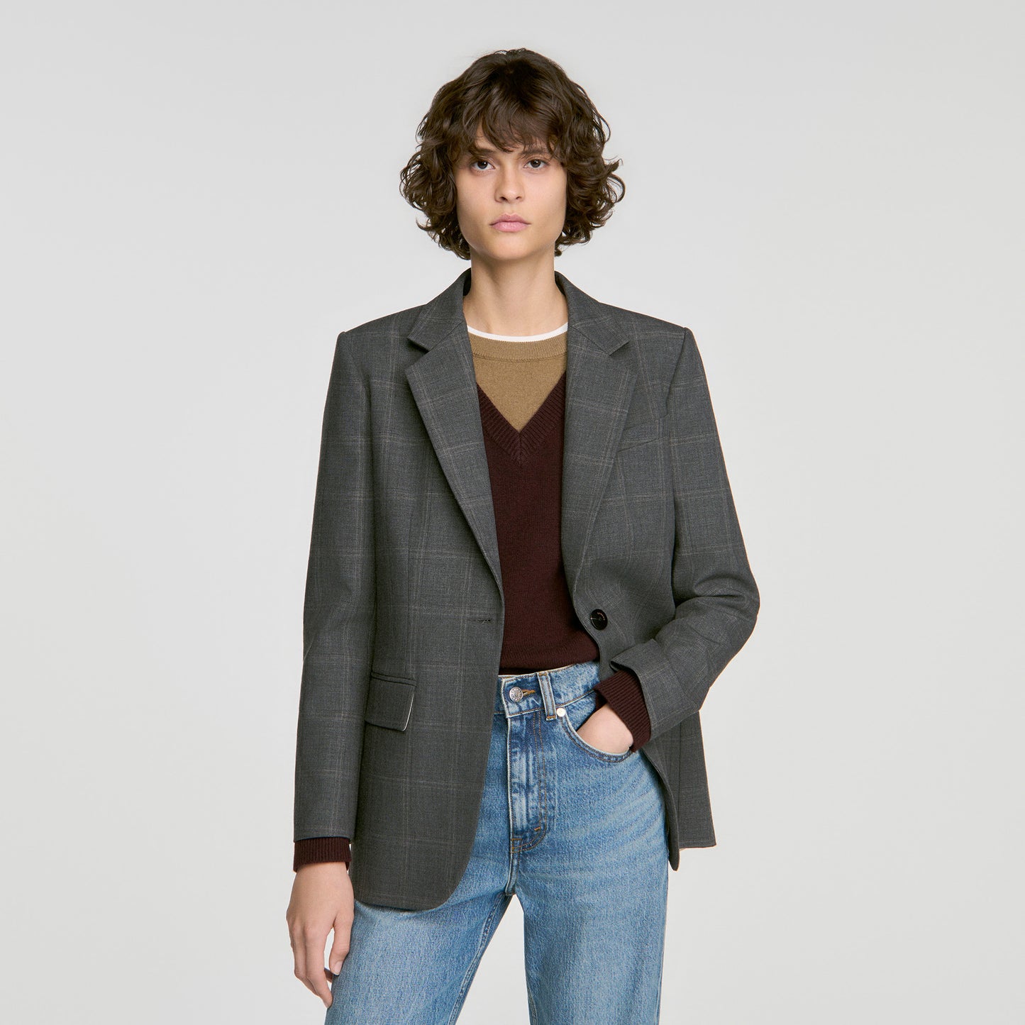 Saveria Check tailored jacket Grey