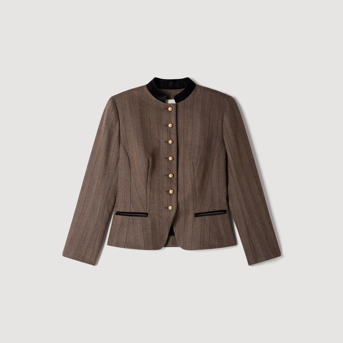 Sixtine Striped Wool Suit Jacket Taupe