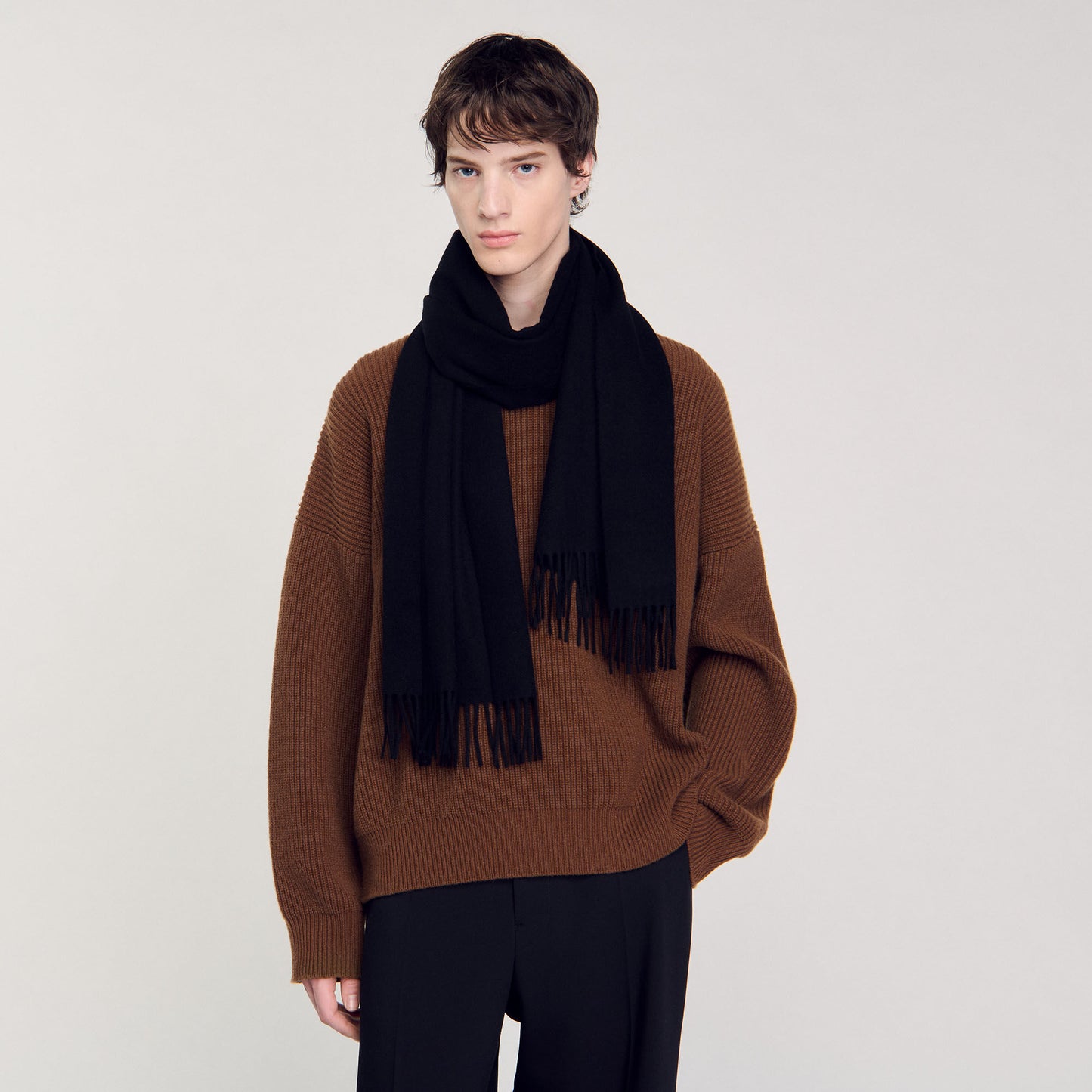 New Solid Scarf Wool And Cashmere Scarf Black