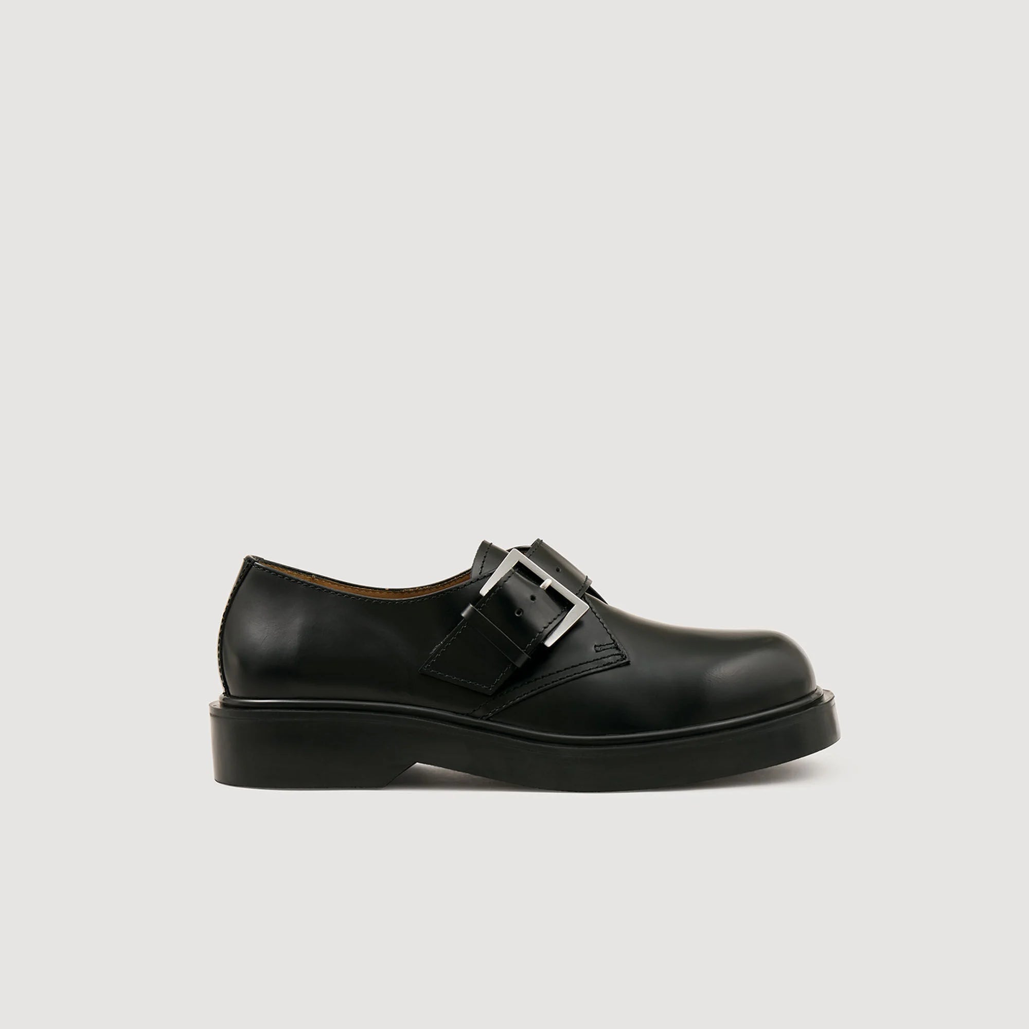 Monk Strap Glazed Leather Derbies Black