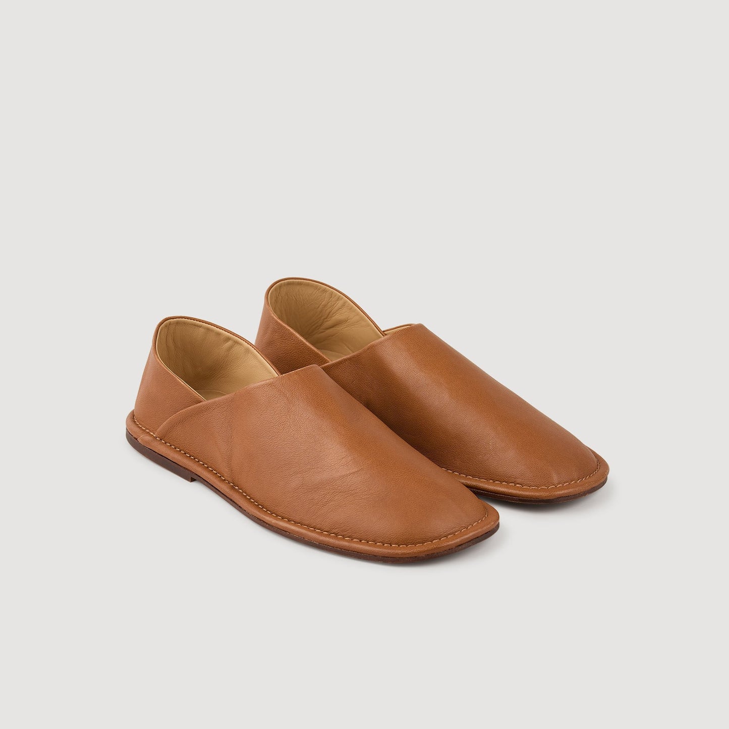 Leather Slipper Grained Leather Slippers Camel
