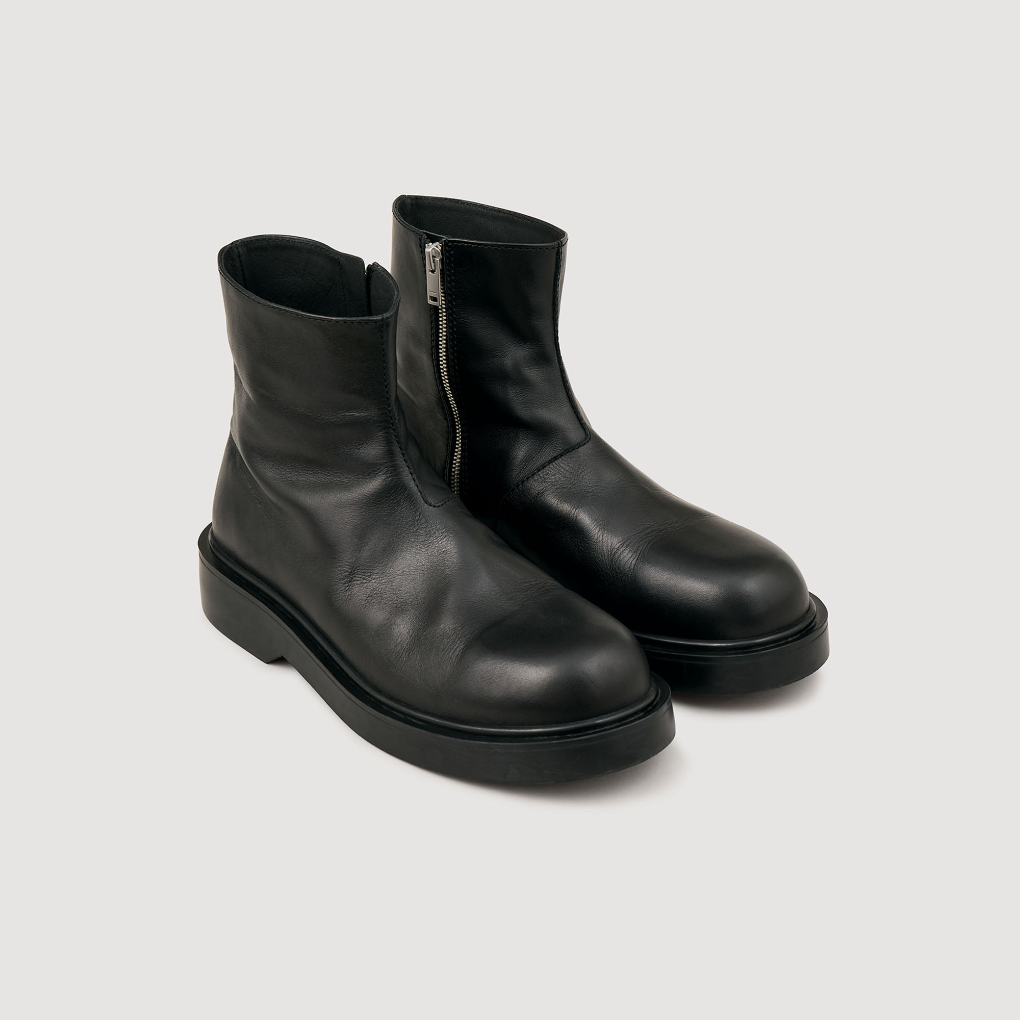 Zipper Boot Leather Ankle Boots Black