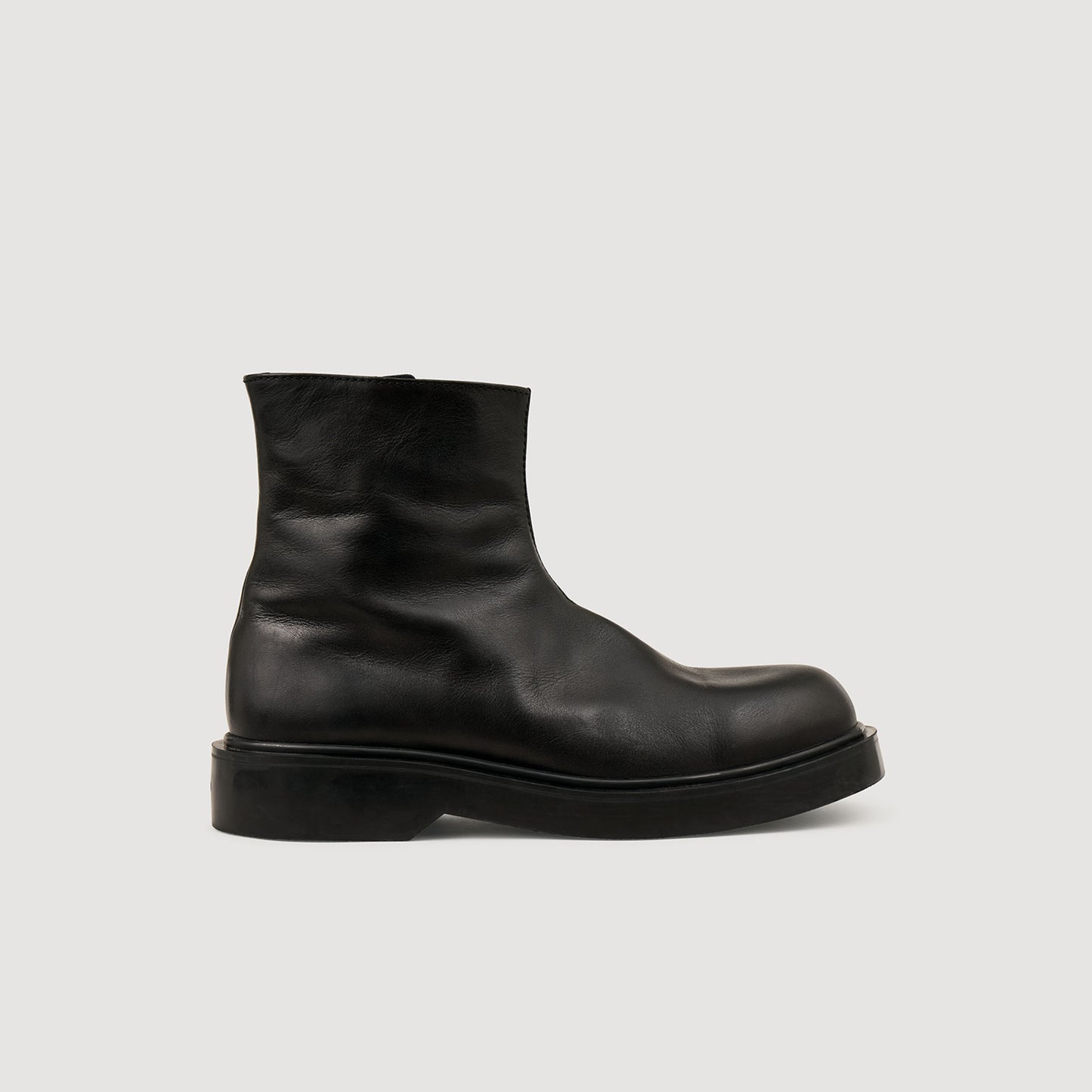 Zipper Boot Leather Ankle Boots Black