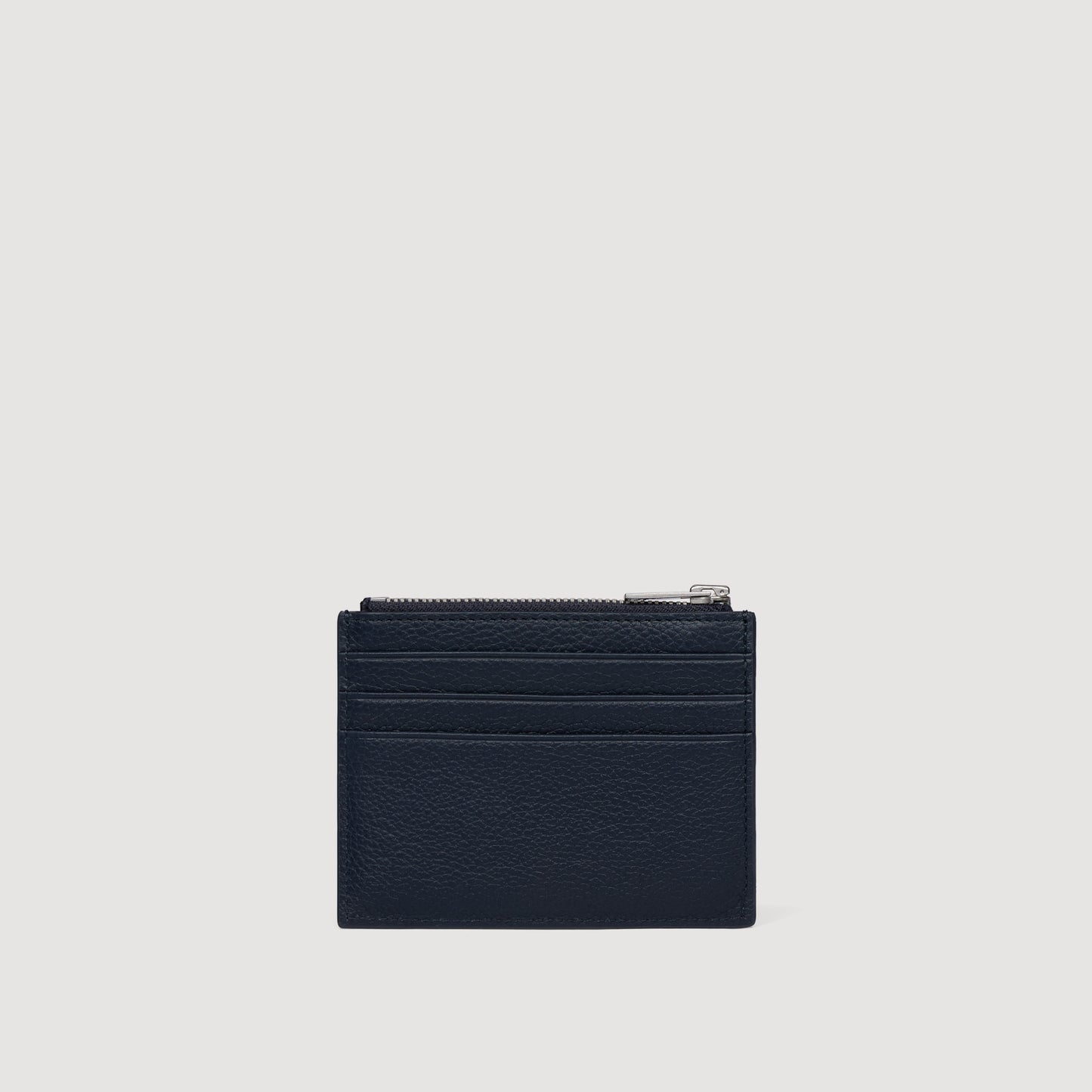 Grained Leather Zip Card Holder Navy Blue