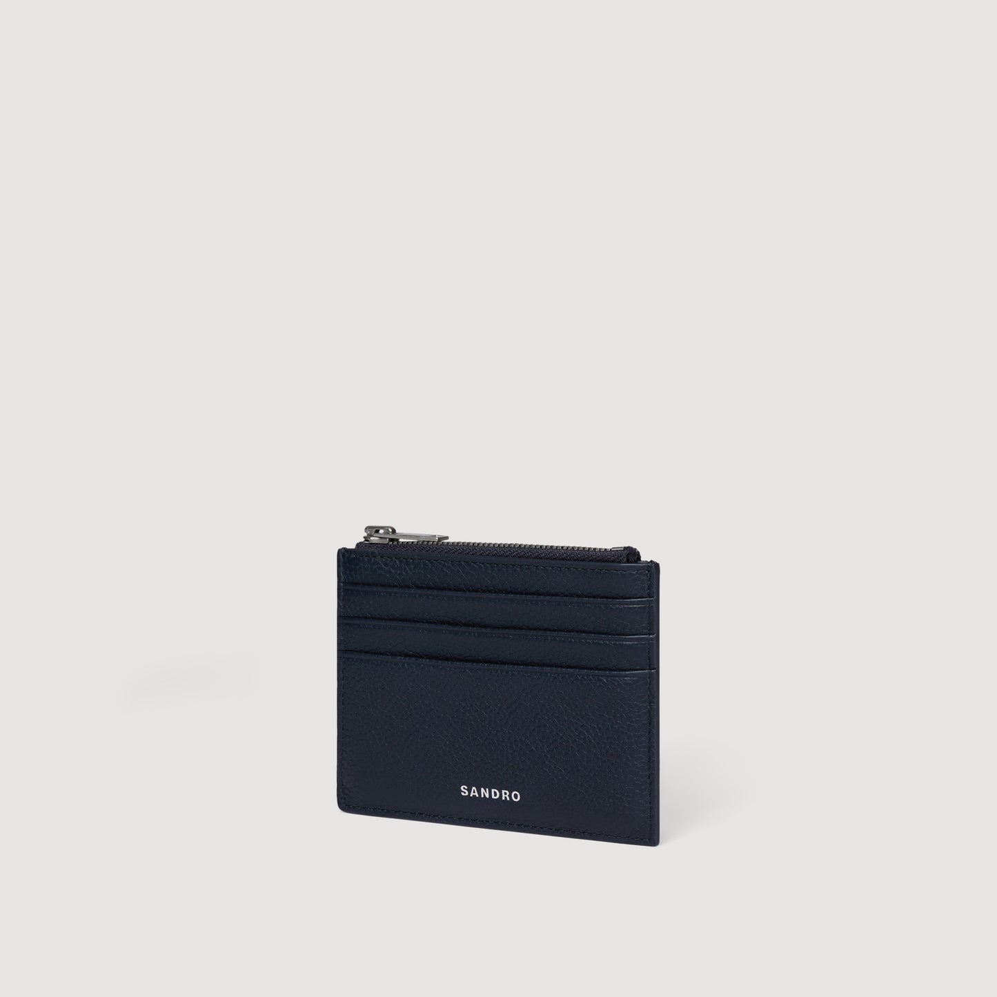 Grained Leather Zip Card Holder Navy Blue