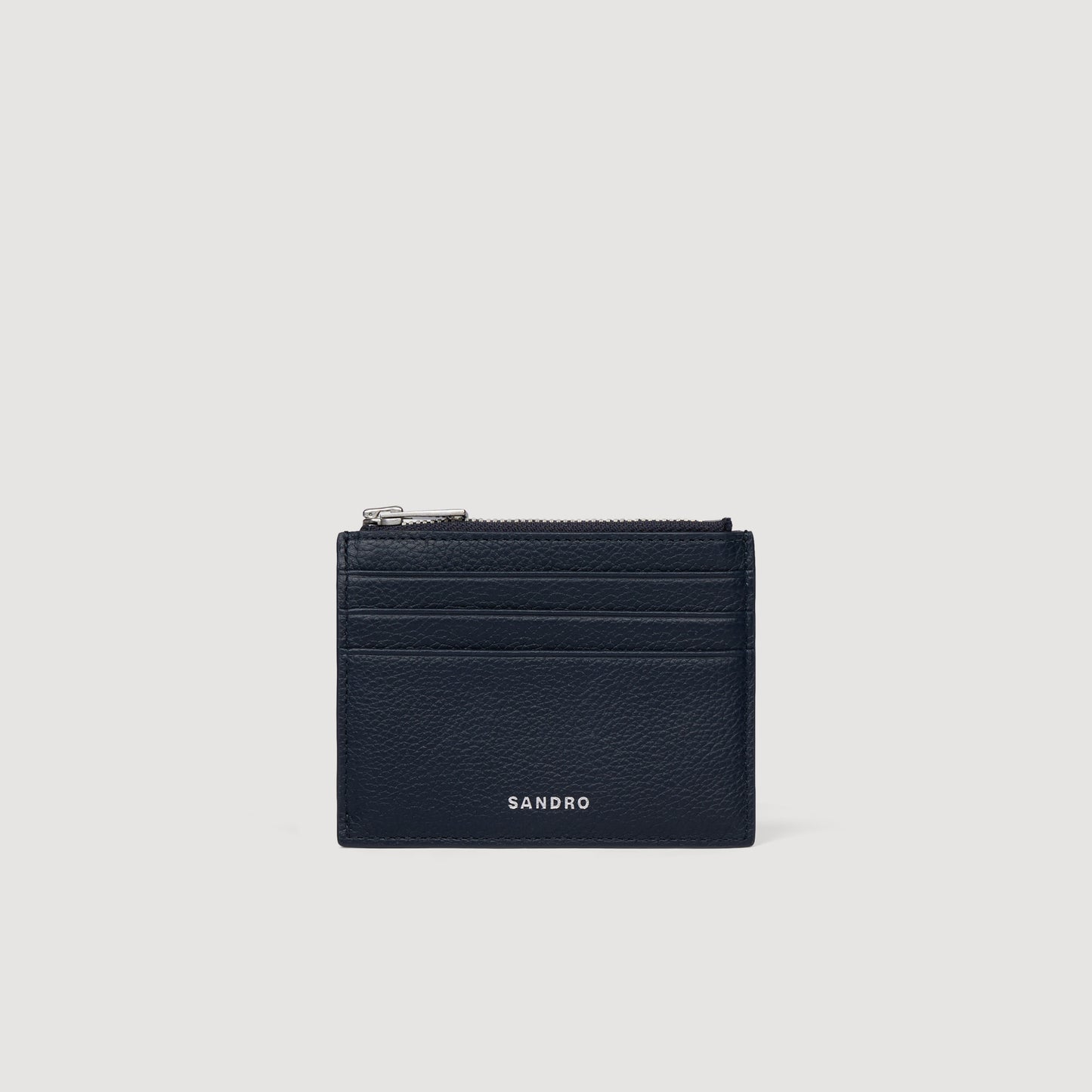 Grained Leather Zip Card Holder Navy Blue