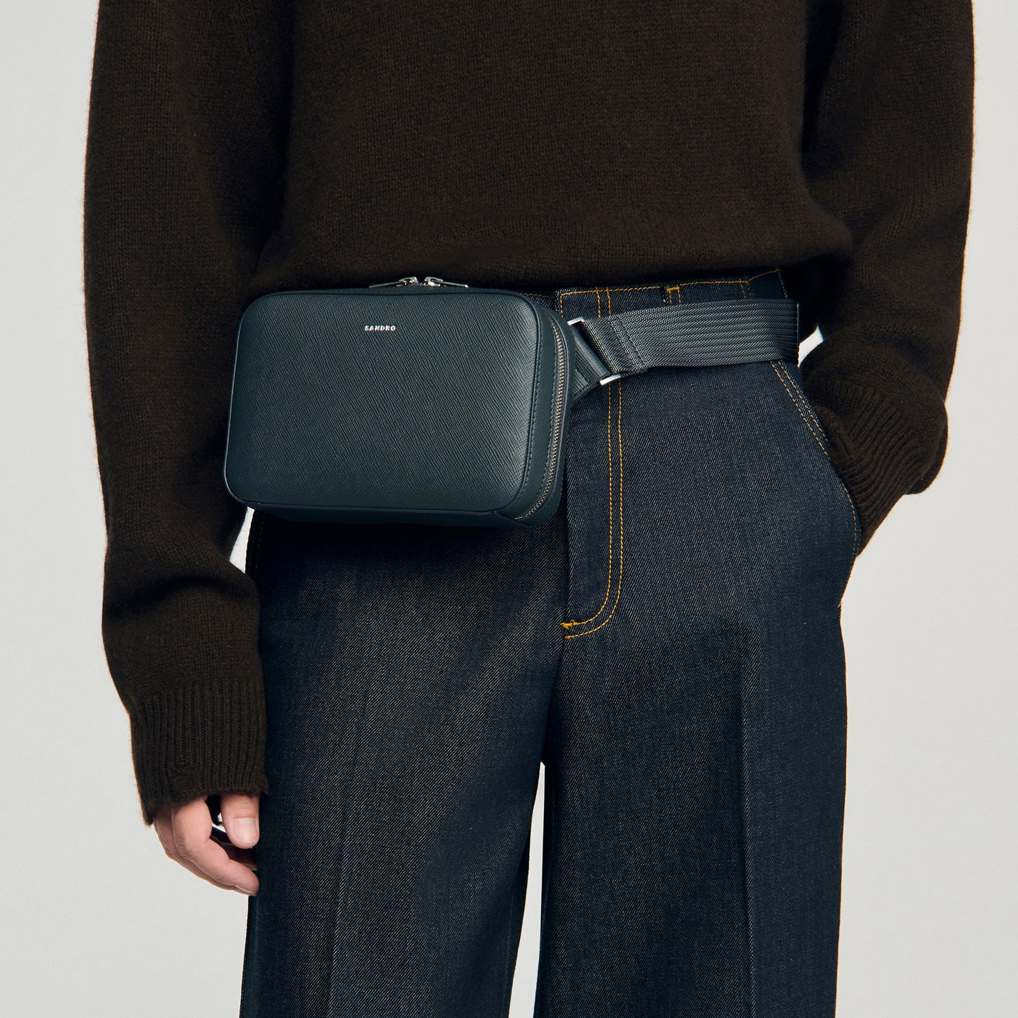 Brick Bag Saffiano Small Reconstitued Leather Bag Steel